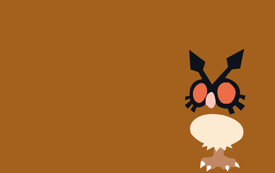 Hoothoot, bright brown background, minimalist cartoon owl, SD Desktop Wallpaper
