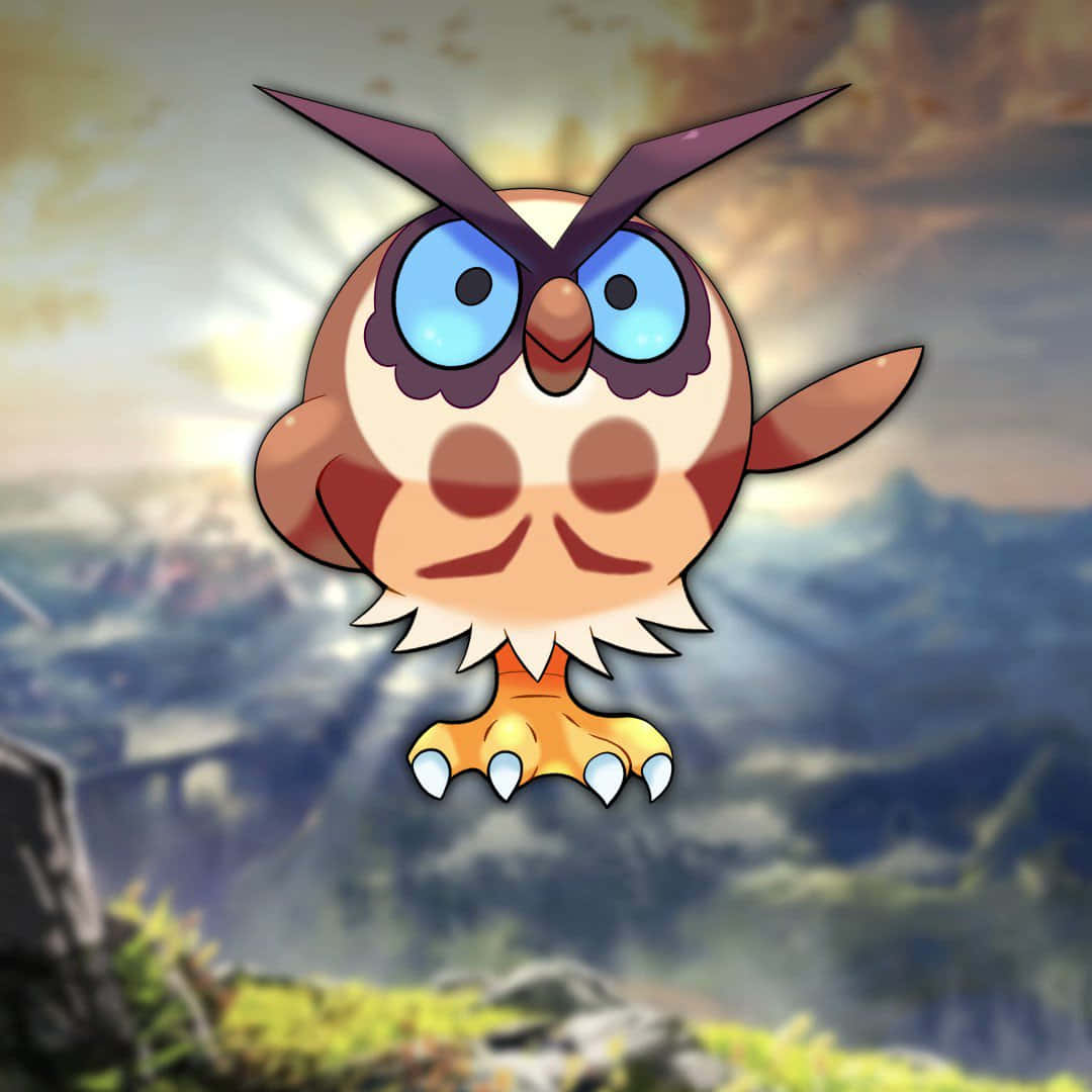 Hoothoot, blue eyes, purple eyebrows, SD Desktop Wallpaper