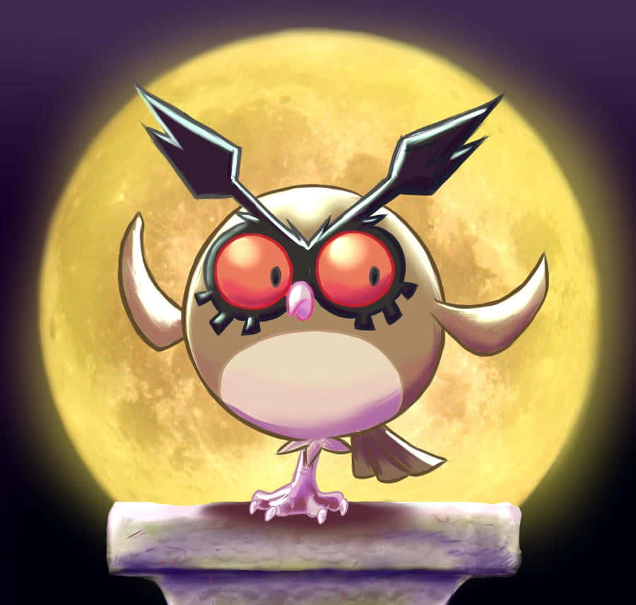 Hoothoot, full moon, red eyes, SD Desktop Wallpaper