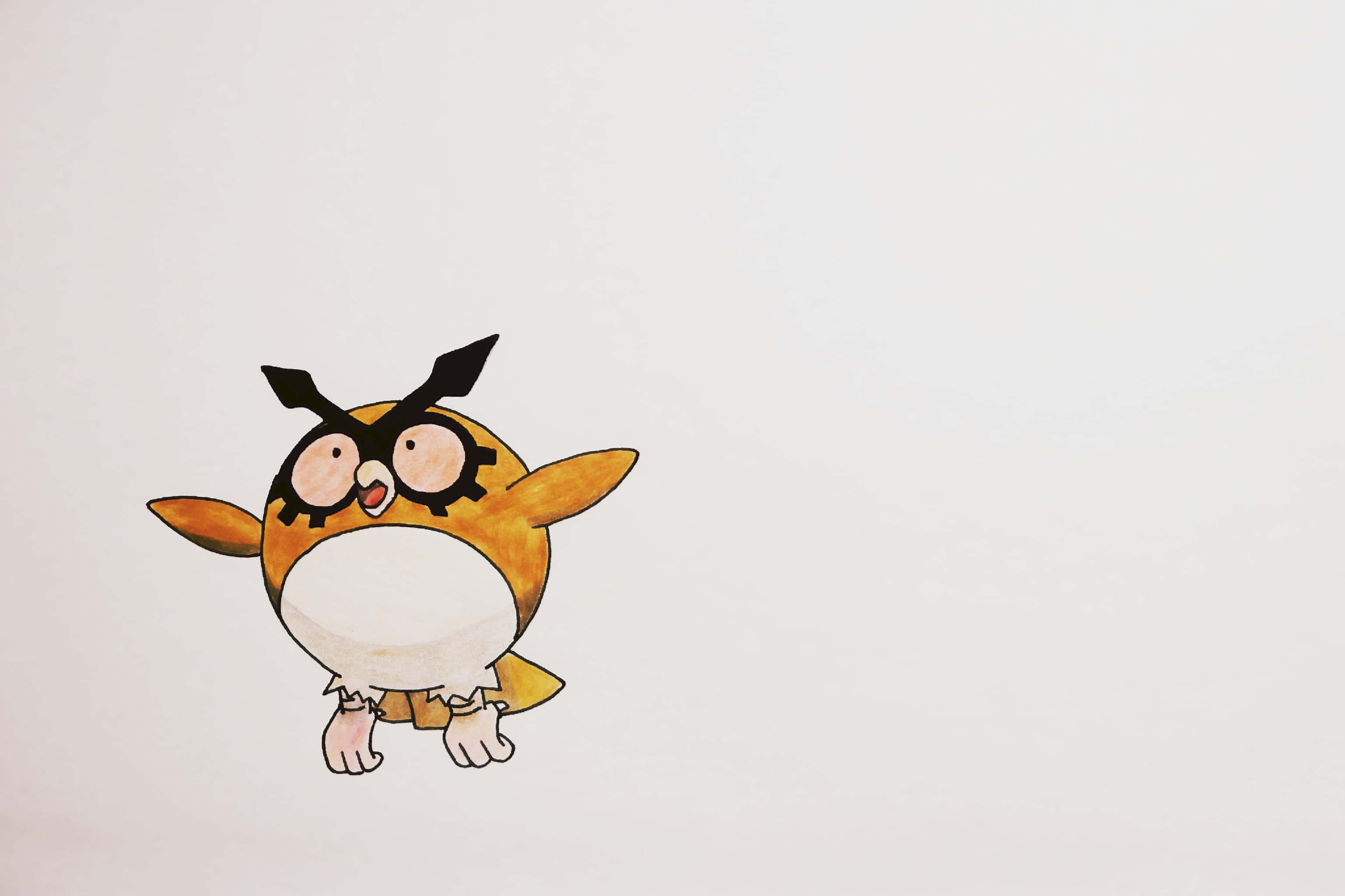 Hoothoot, 2D, orange feathers, 2K Desktop Wallpaper