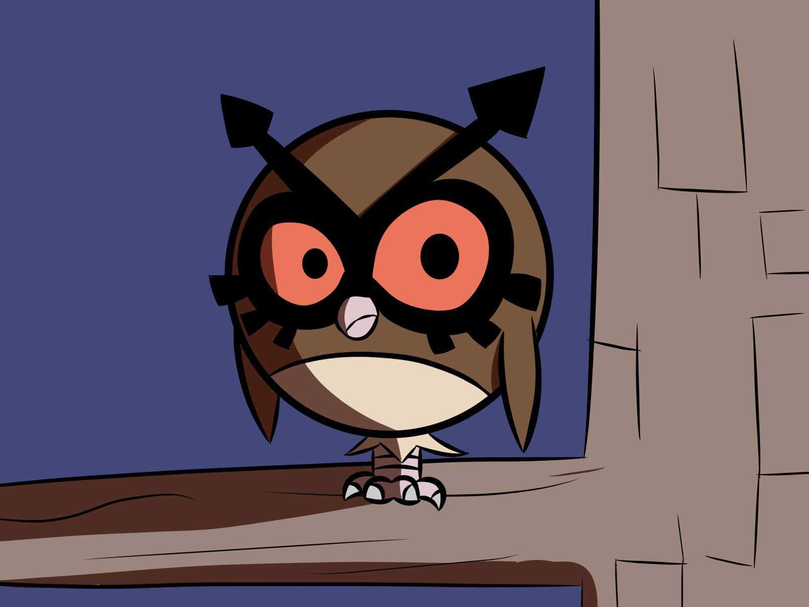 Hoothoot, glowing orange eyes, dark blue night sky, HD Desktop Wallpaper