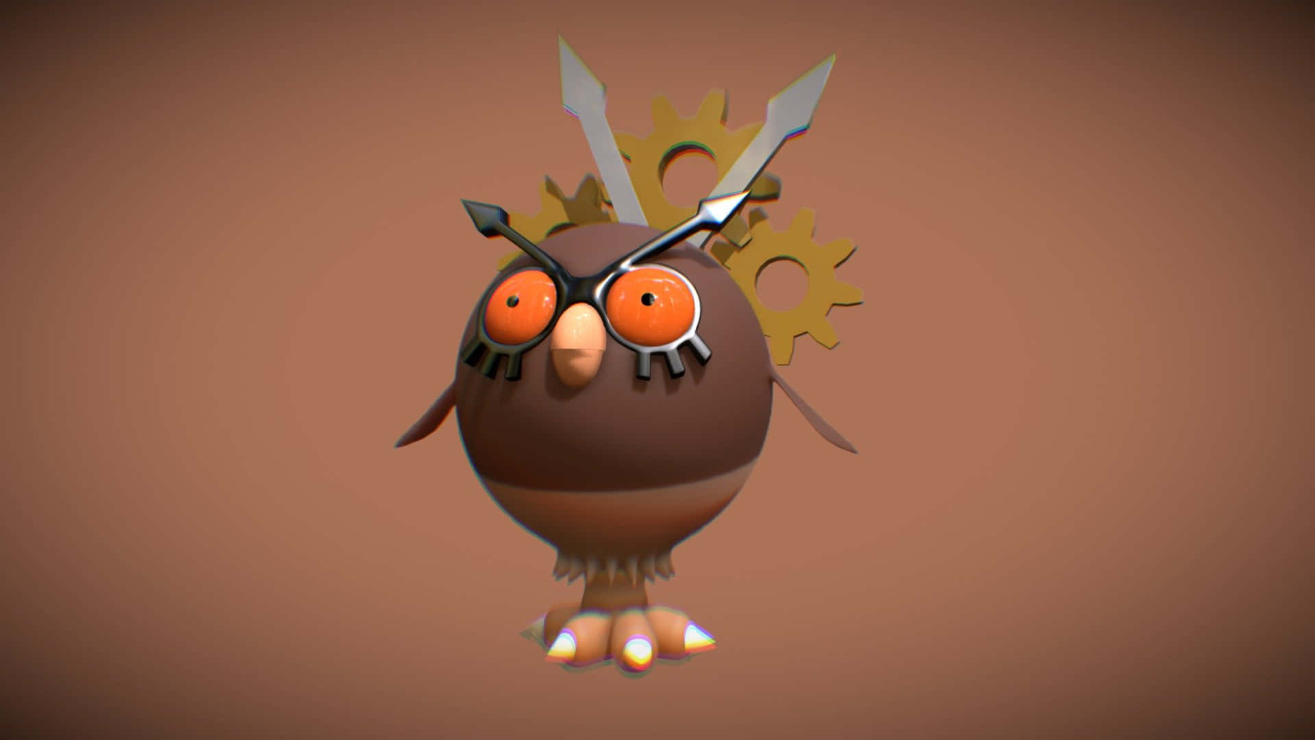 Hoothoot, orange eyes, mechanical gear wings, Full HD Desktop Wallpaper