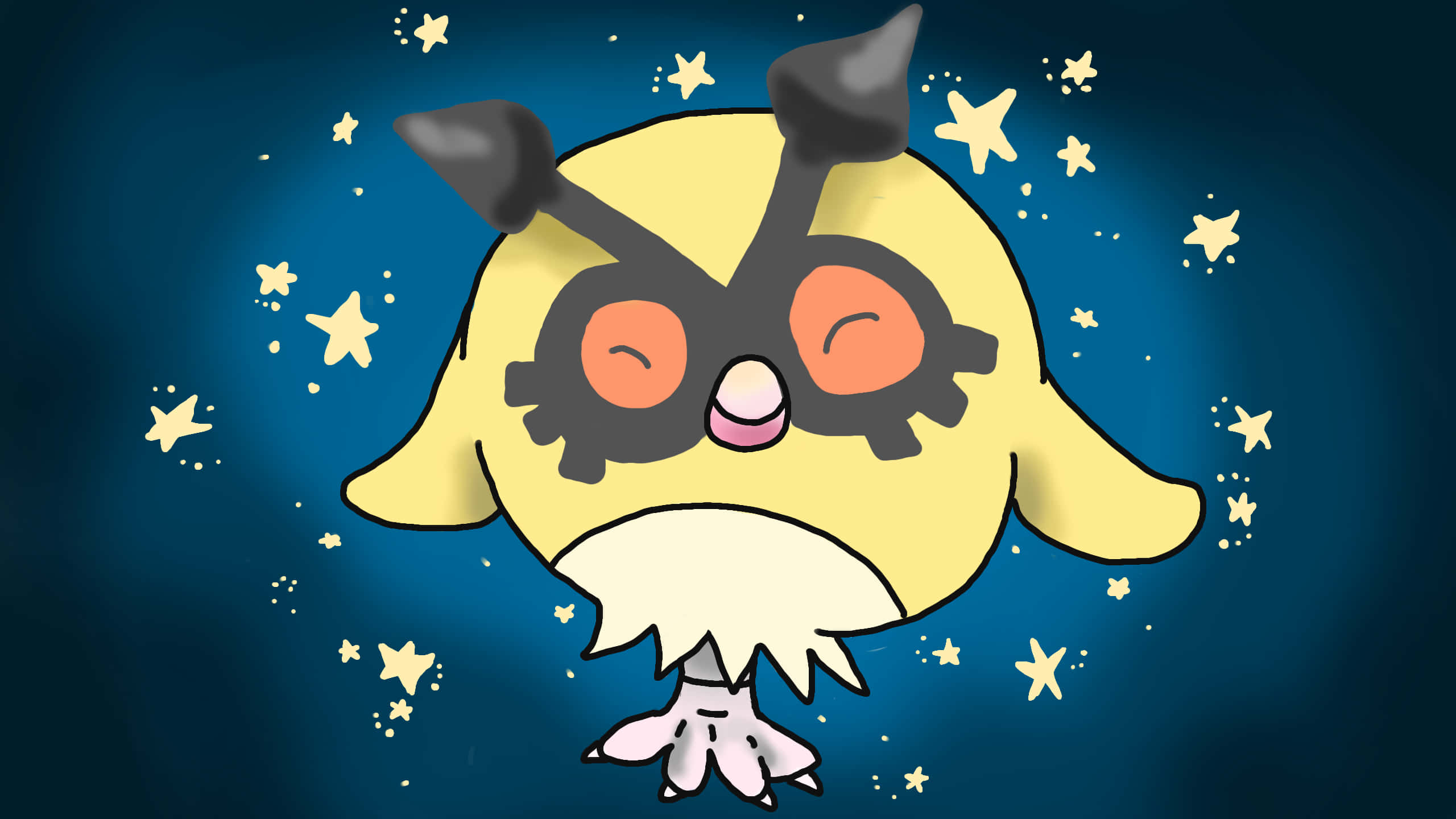 Hoothoot, yellow cartoon owl, closed eyes, 2K Desktop Wallpaper