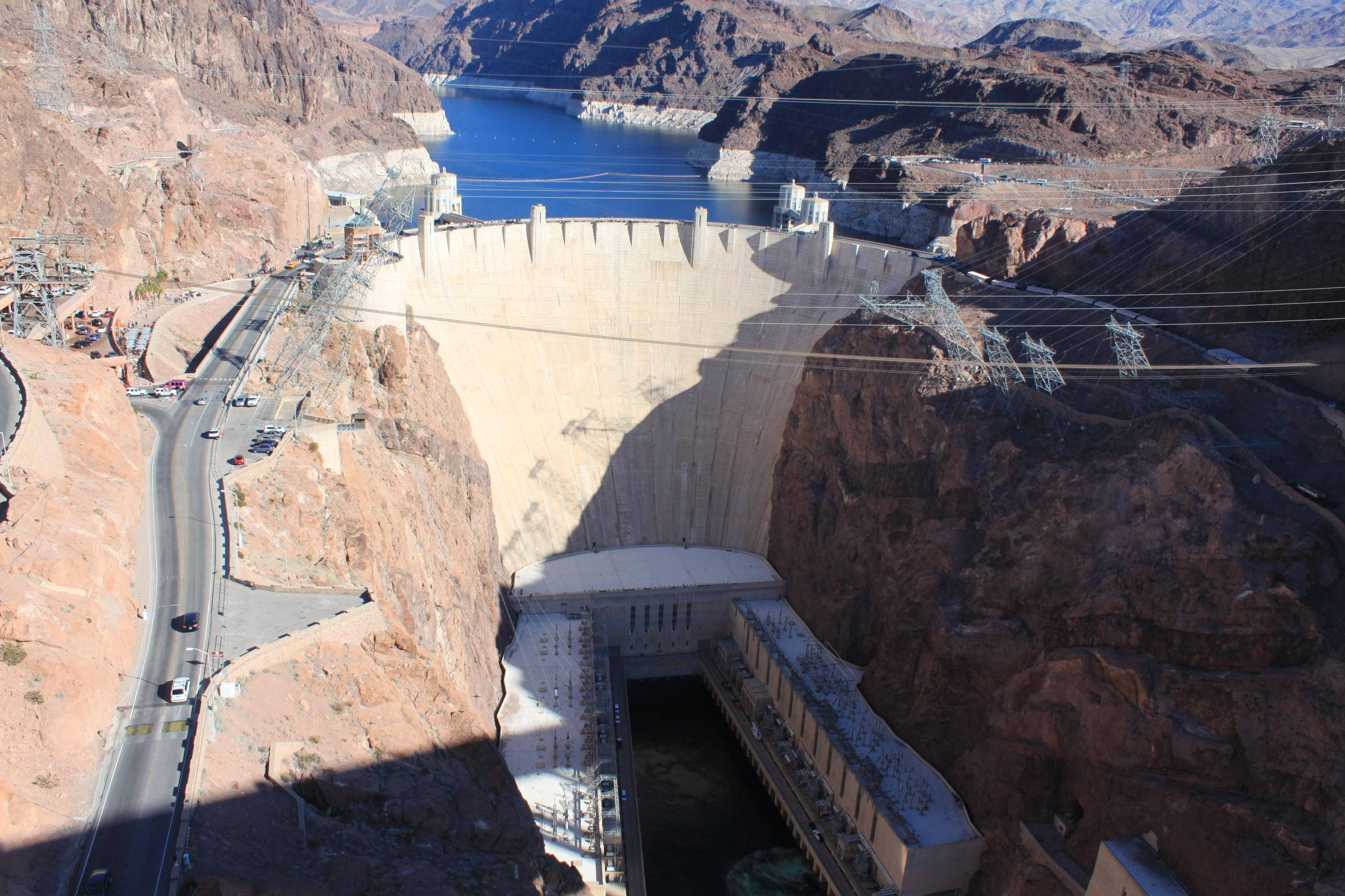 Hoover Dam, deep blue reservoir, rugged canyon, Full HD Desktop Wallpaper