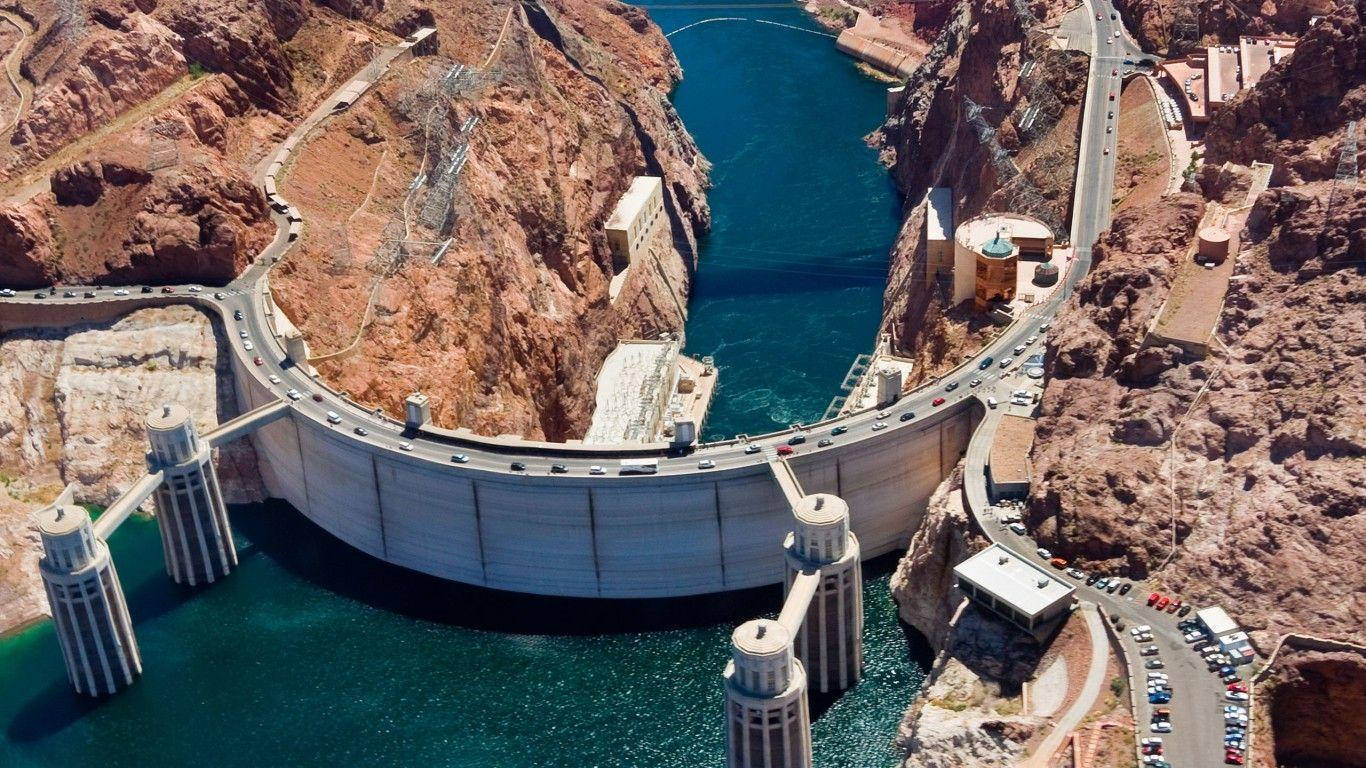 Hoover Dam, turquoise water, winding roads, HD Desktop Wallpaper