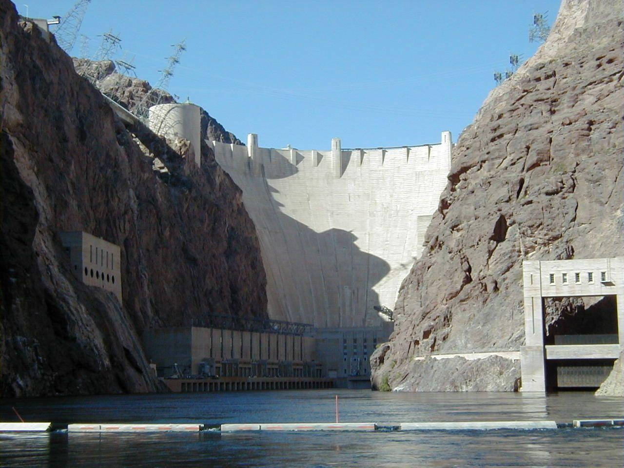 Hoover Dam, sunset, calm water, HD Desktop Wallpaper
