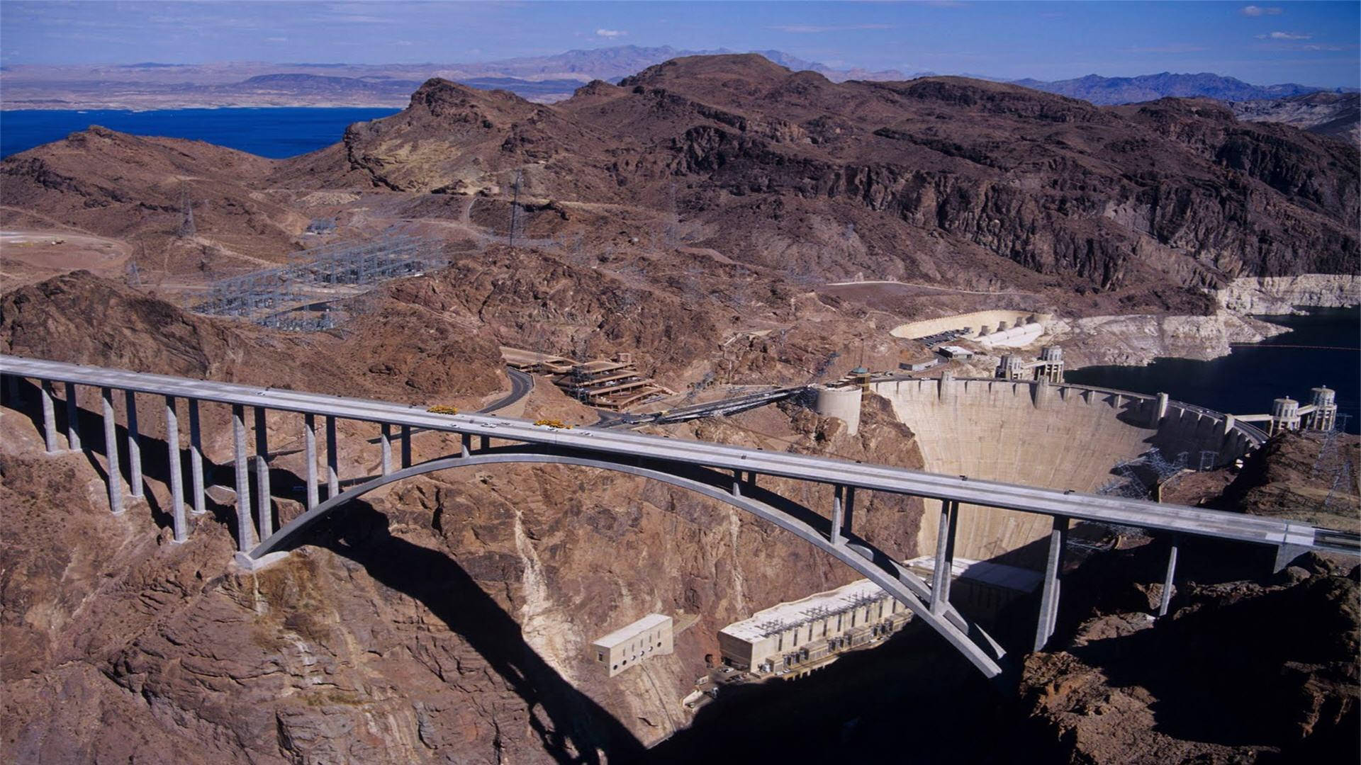Hoover Dam, highway, concrete arch bridge, Full HD Desktop Wallpaper