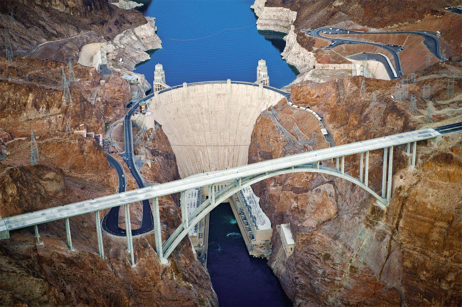 Hoover Dam, bridge, winding roads, HD Desktop Wallpaper