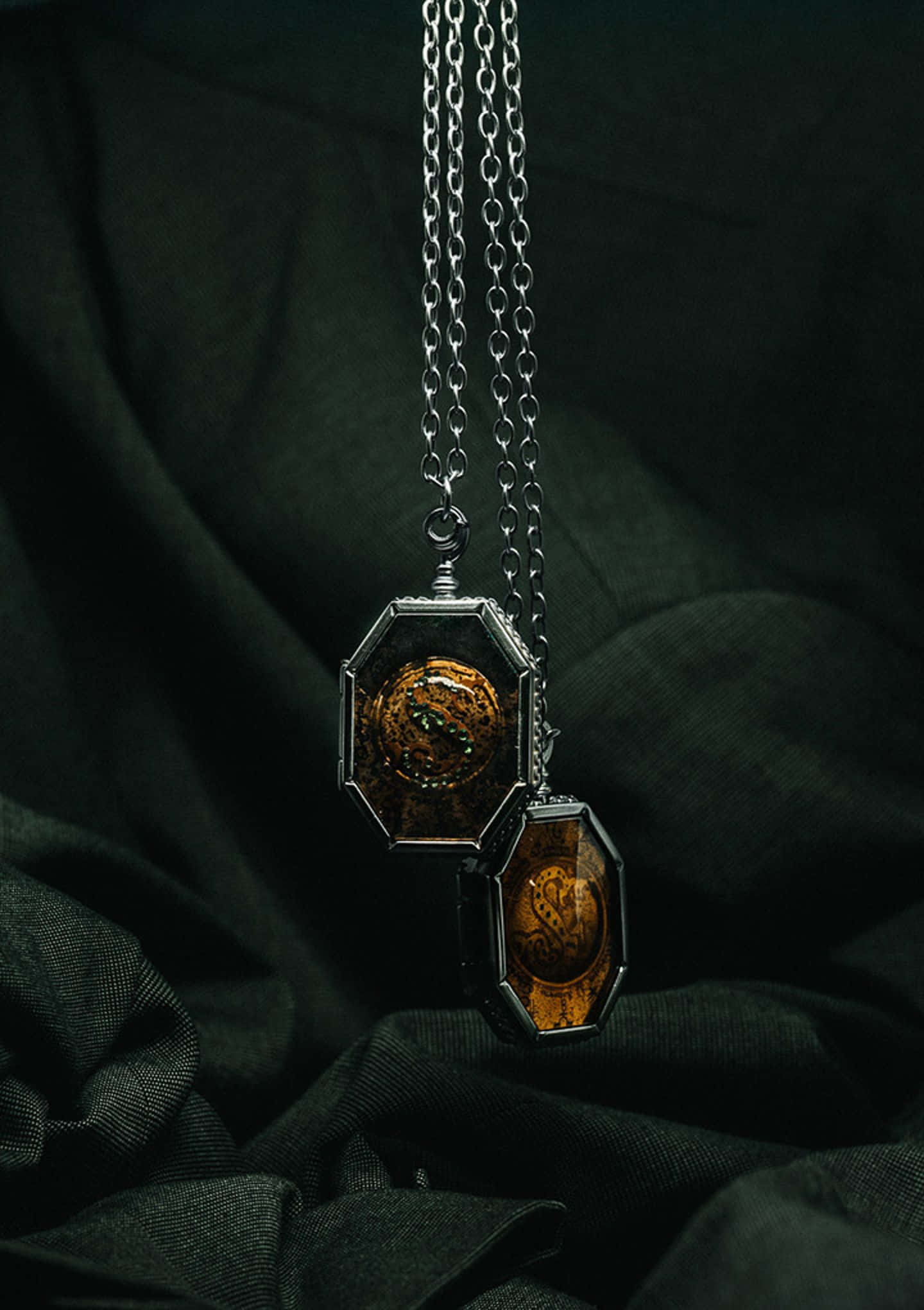 Horcrux, octagonal pendant necklaces, golden dragon designs, Full HD Phone Wallpaper