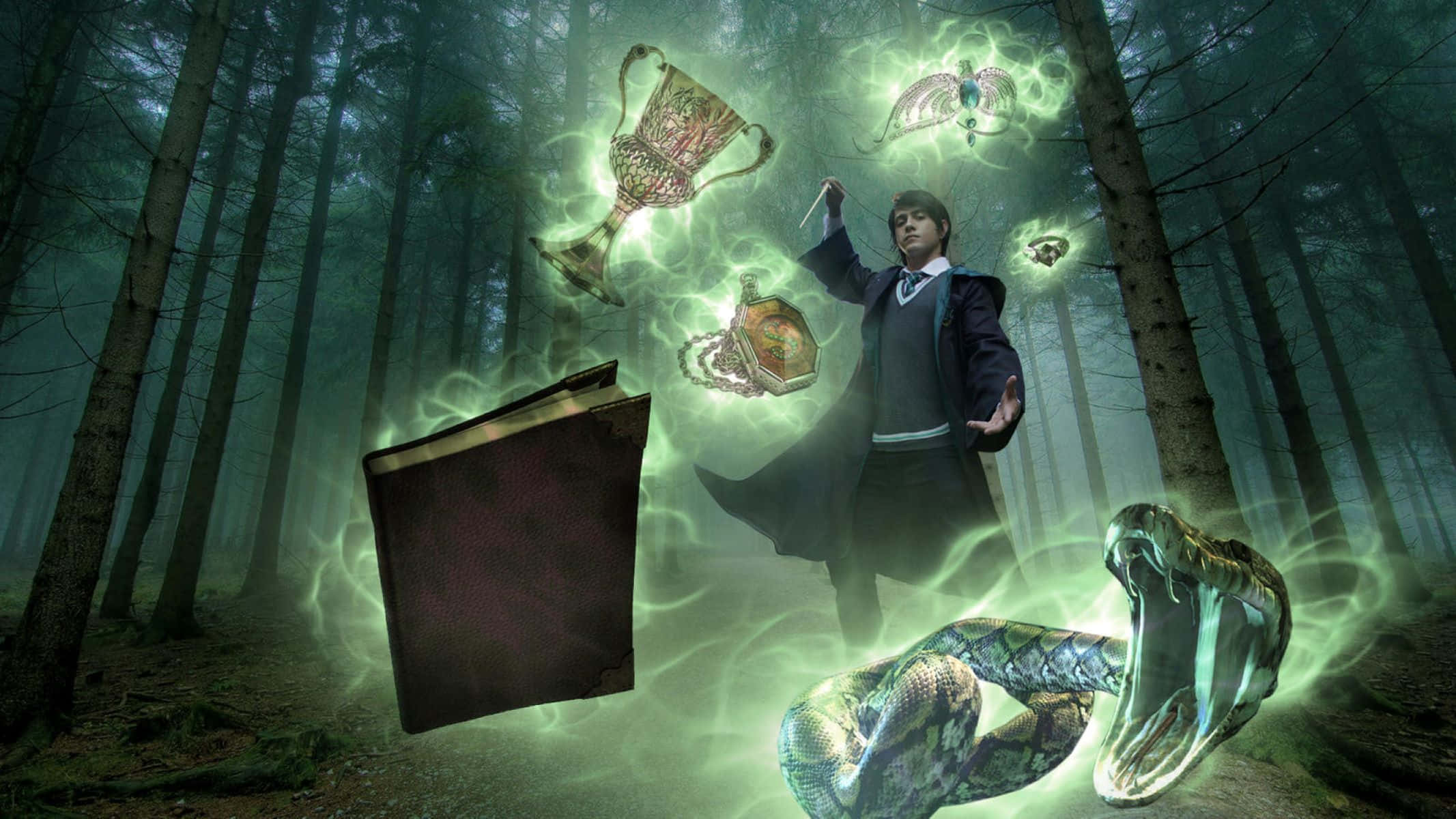 wizard, forest, glowing magical artifacts, Full HD Desktop Wallpaper