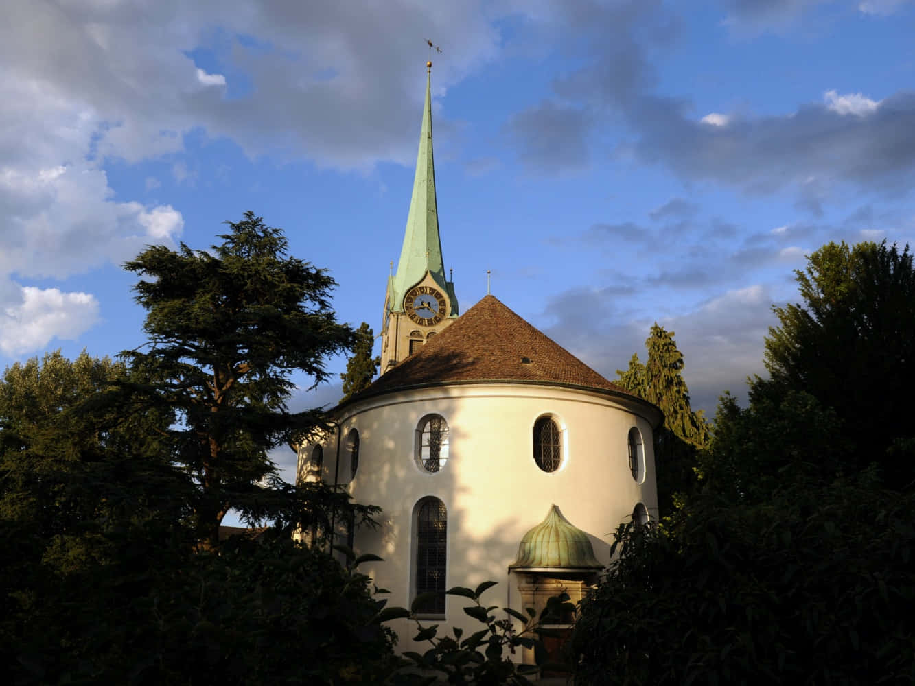 Horgen, Switzerland, historic church, green spire, HD Desktop Wallpaper
