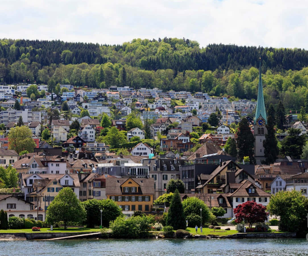 Horgen Switzerland, lakeside town, colorful houses, SD Desktop Wallpaper