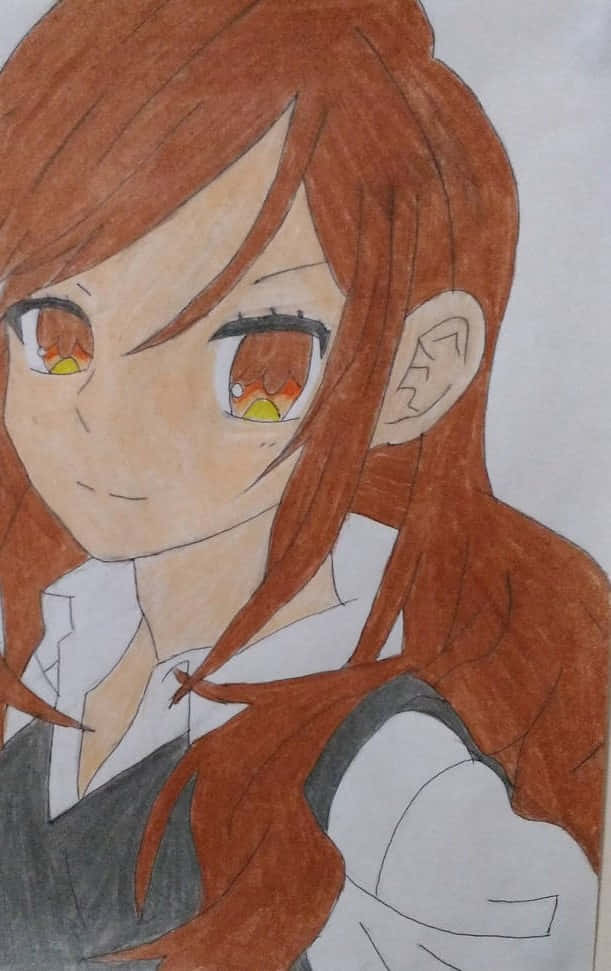 Hori Kyouko, fiery orange eyes, reddish-brown hair, SD Phone Wallpaper