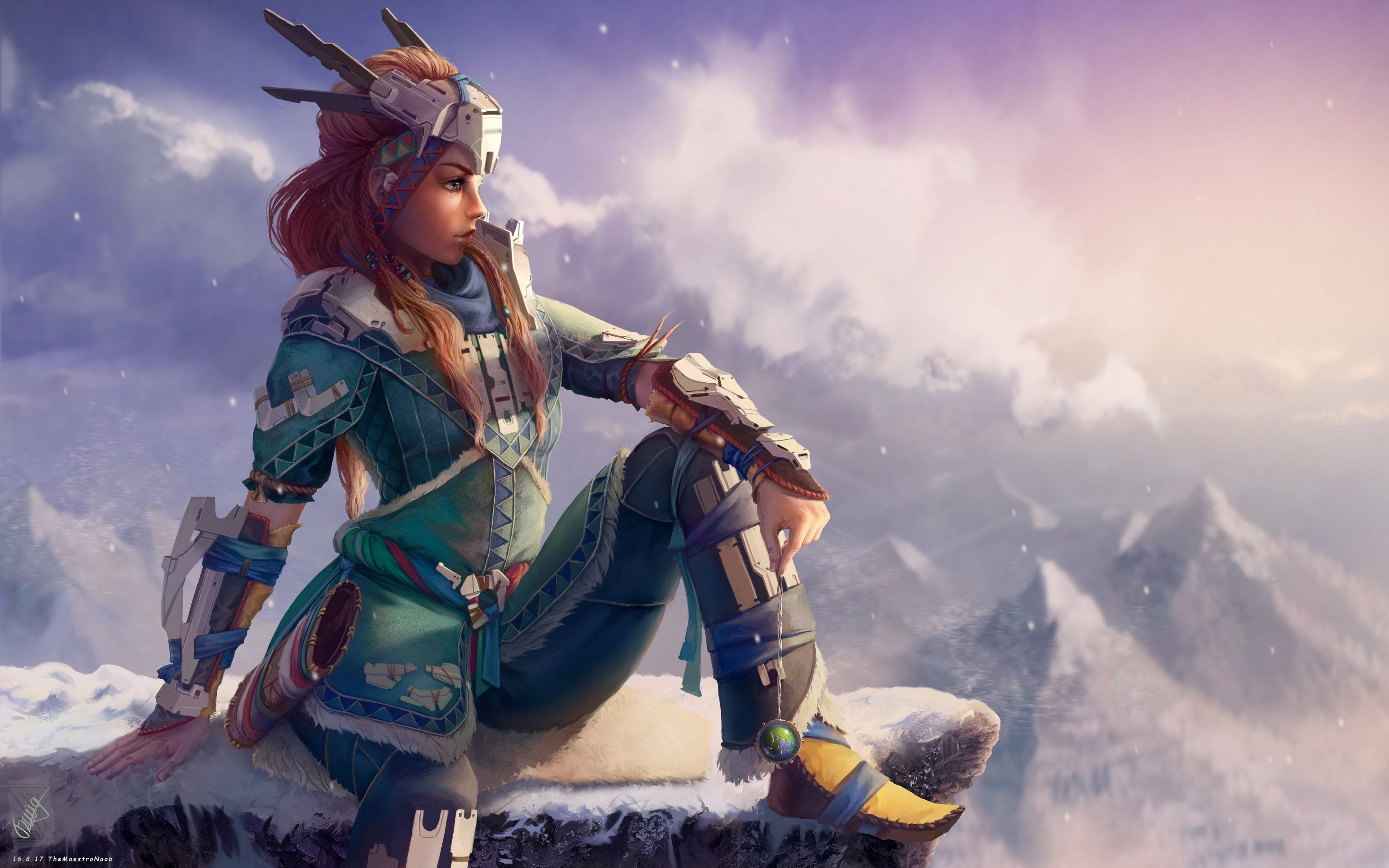 Horizon Zero Dawn, red hair, tribal armor, 4K Desktop Wallpaper