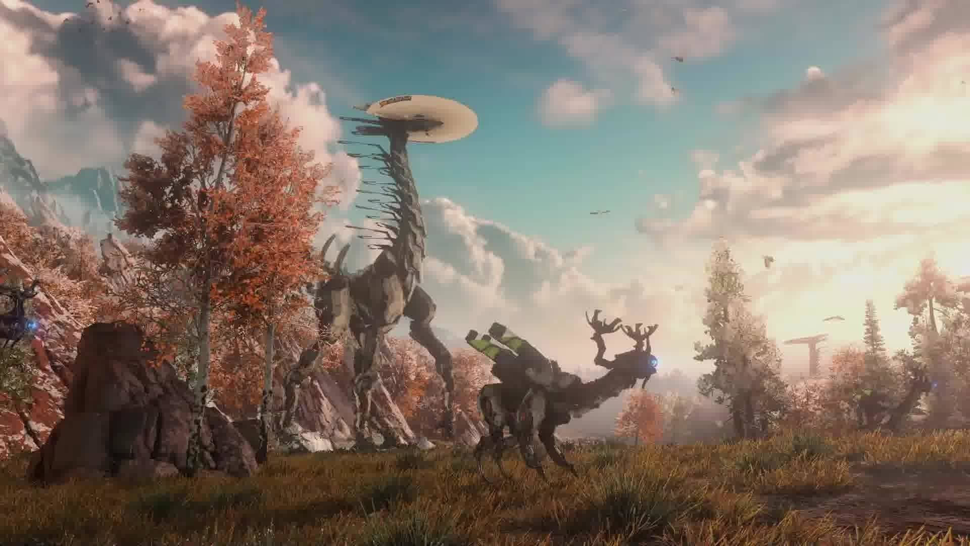 Horizon Zero Dawn, futuristic deer, glowing blue eyes, Full HD Desktop Wallpaper