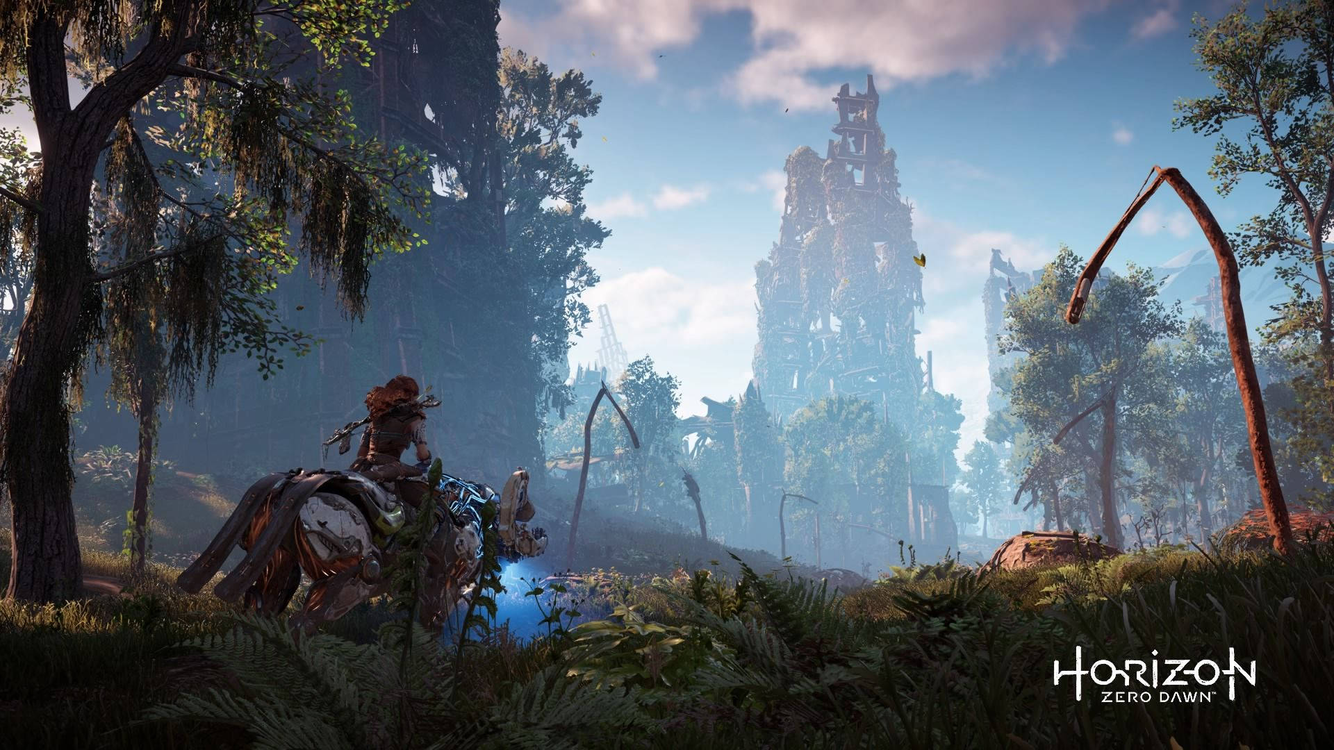 Horizon Zero Dawn, mechanical beast, misty forest, Full HD Desktop Wallpaper