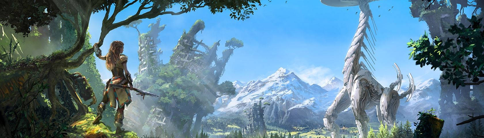 Horizon Zero Dawn, widescreen monitor, lush forest, HD Desktop Wallpaper