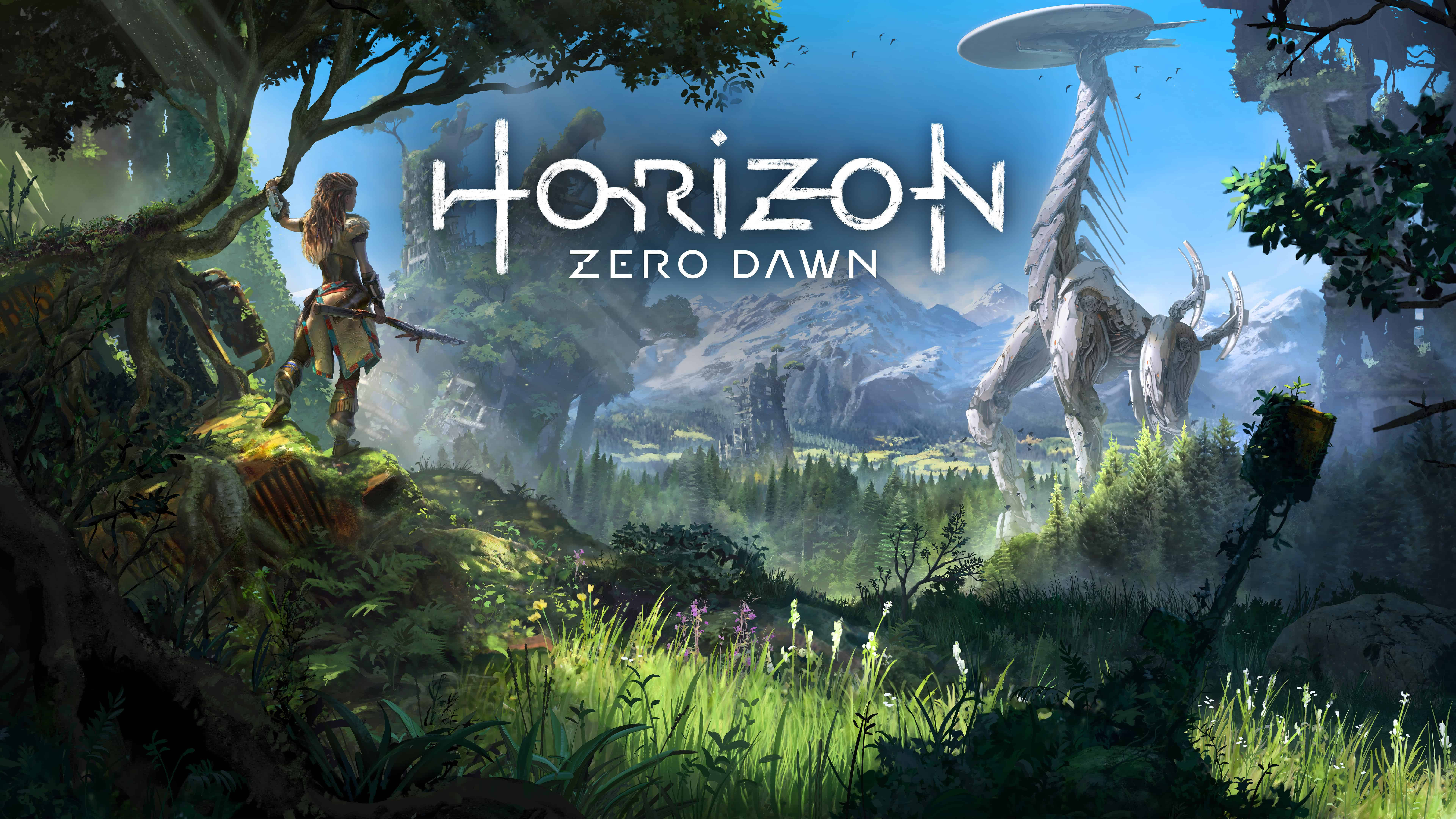 Horizon Zero Dawn, warrior, mossy cliff, 8K Desktop Wallpaper