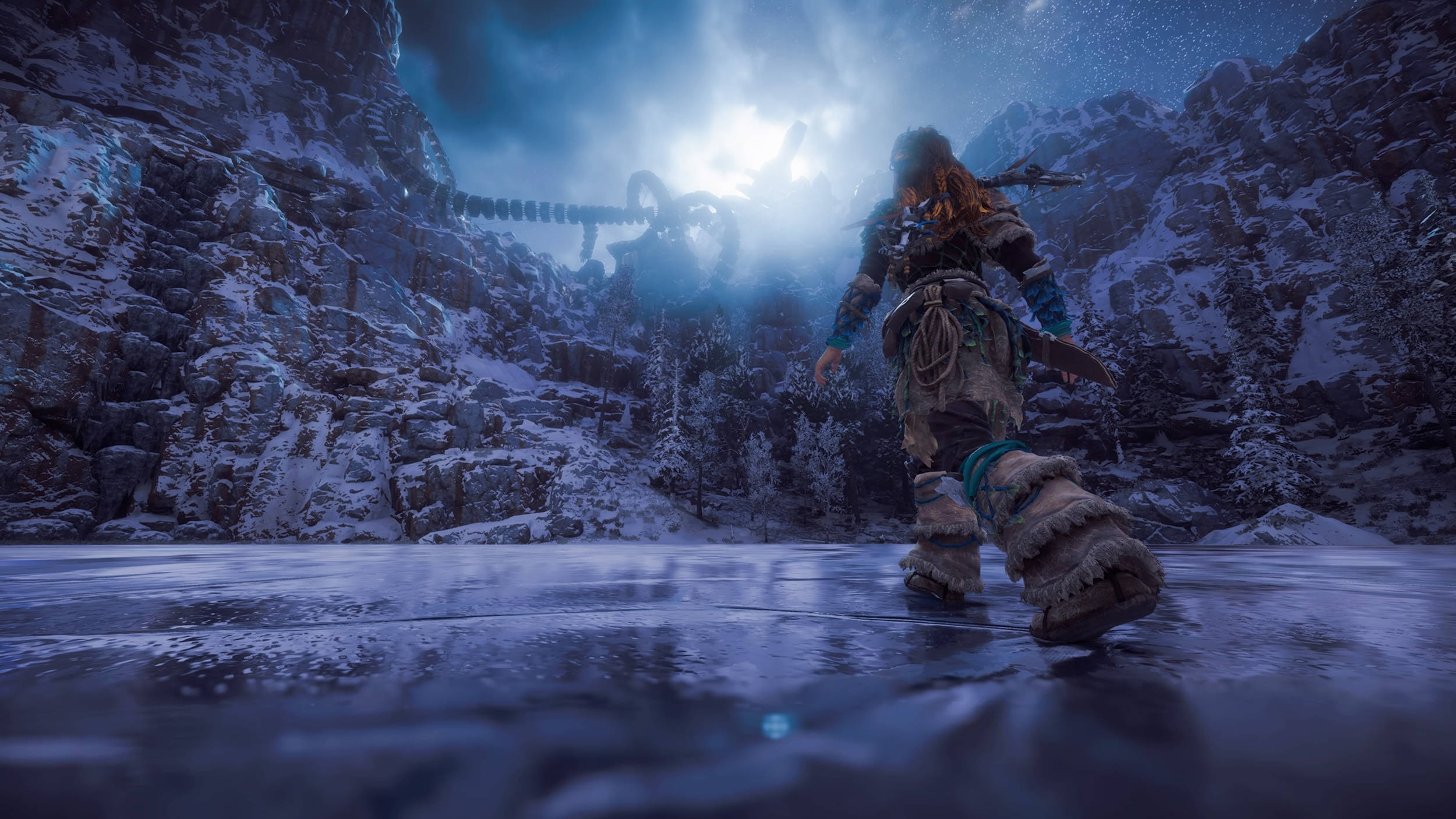 Horizon Zero Dawn, nighttime, frozen lake, Full HD Desktop Wallpaper