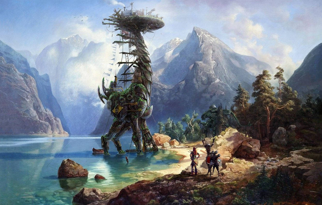 Horizon Zero Dawn, mechanical beast, moss-covered, HD Desktop Wallpaper