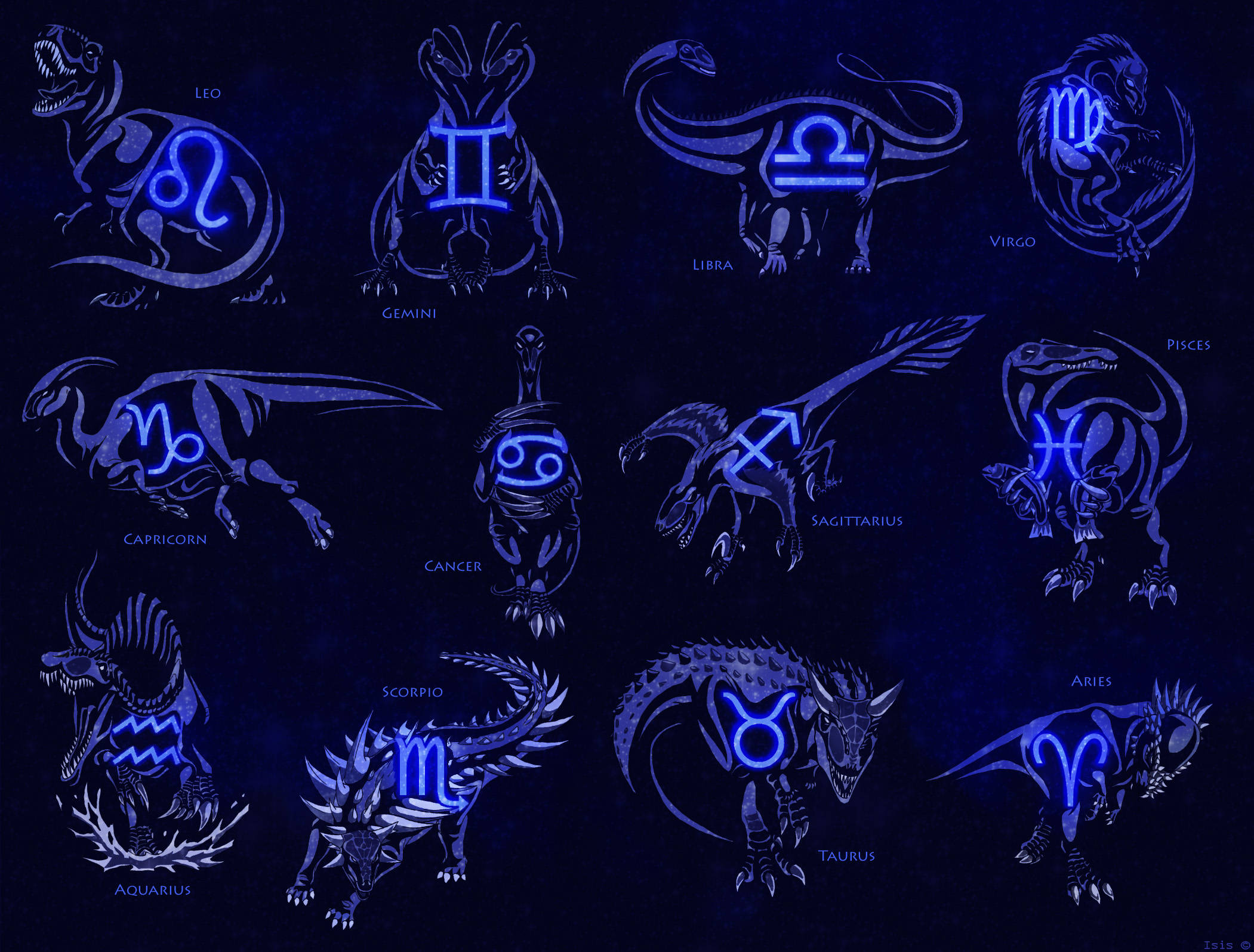 Horoscope, cool sign chart, glowing blue zodiac constellations, Full HD Desktop Wallpaper