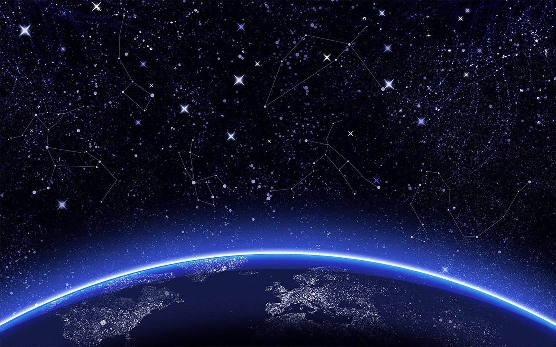 Horoscope, constellation stars, Earth's curved horizon, Full HD Desktop Wallpaper