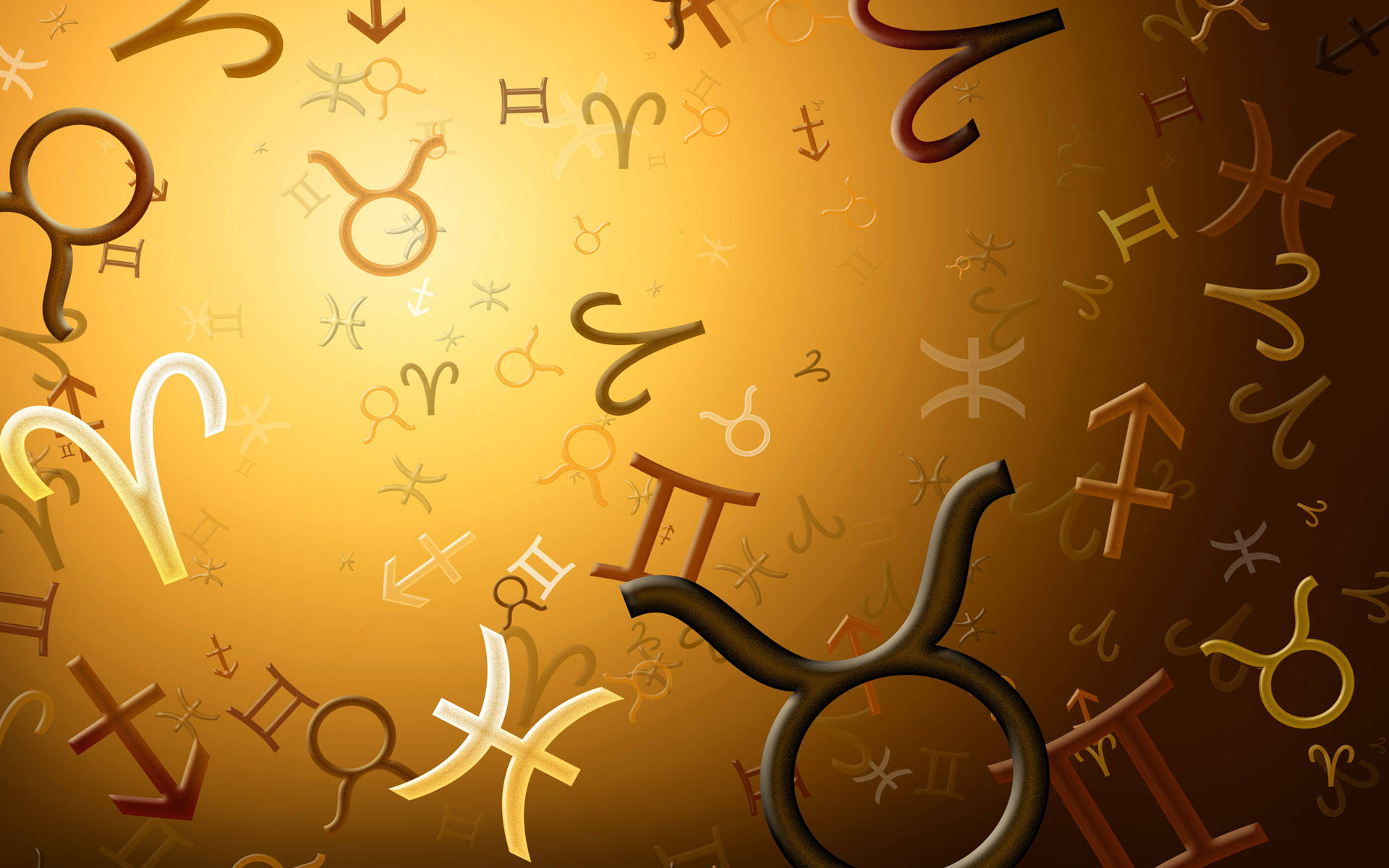 Horoscope, astrological glyphs, golden zodiac symbols, Full HD Desktop Wallpaper