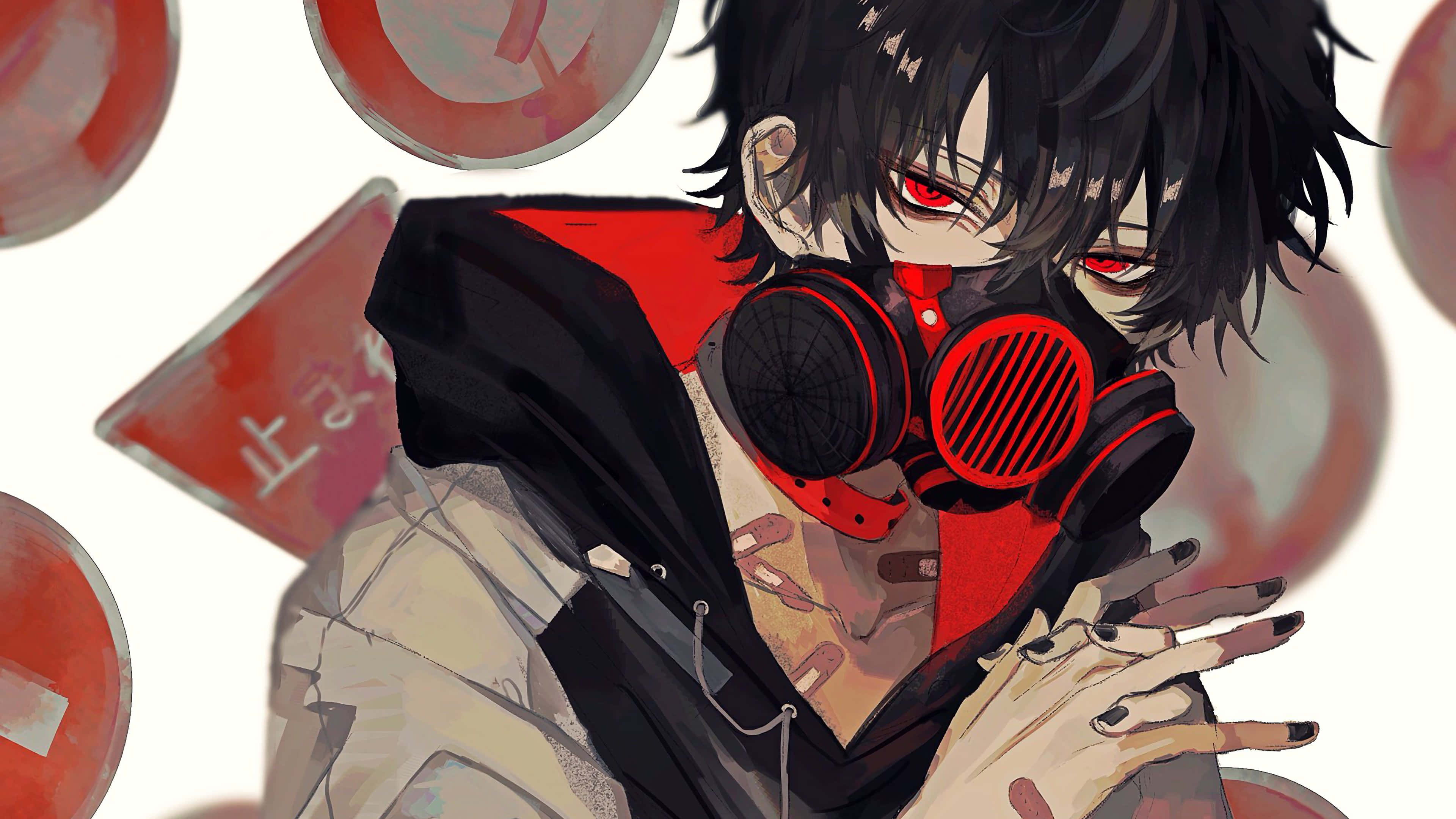 Horror Anime Boy, black hair, red eyes, 4K Desktop Wallpaper