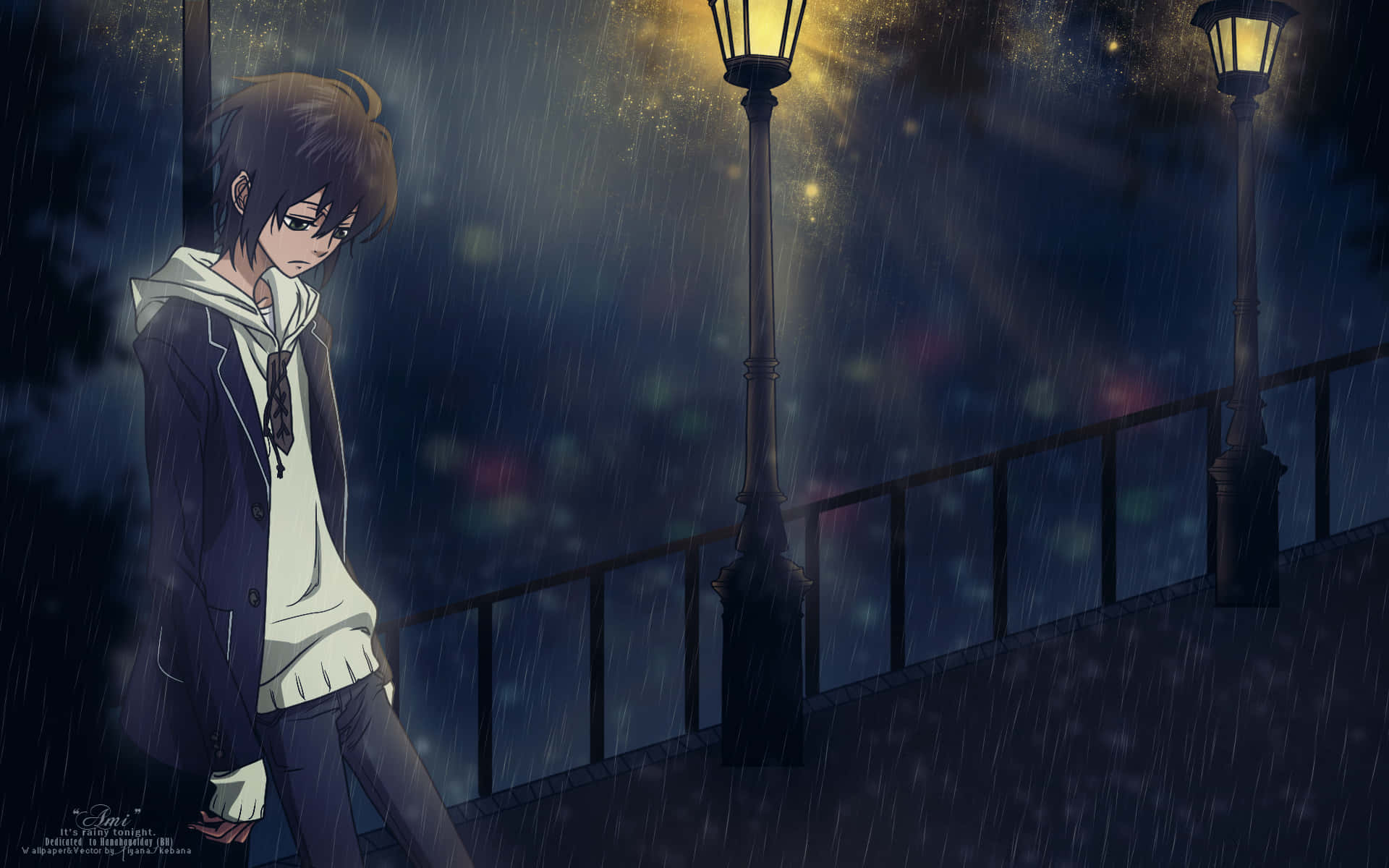 horror anime boy, bridge, night, Full HD Desktop Wallpaper