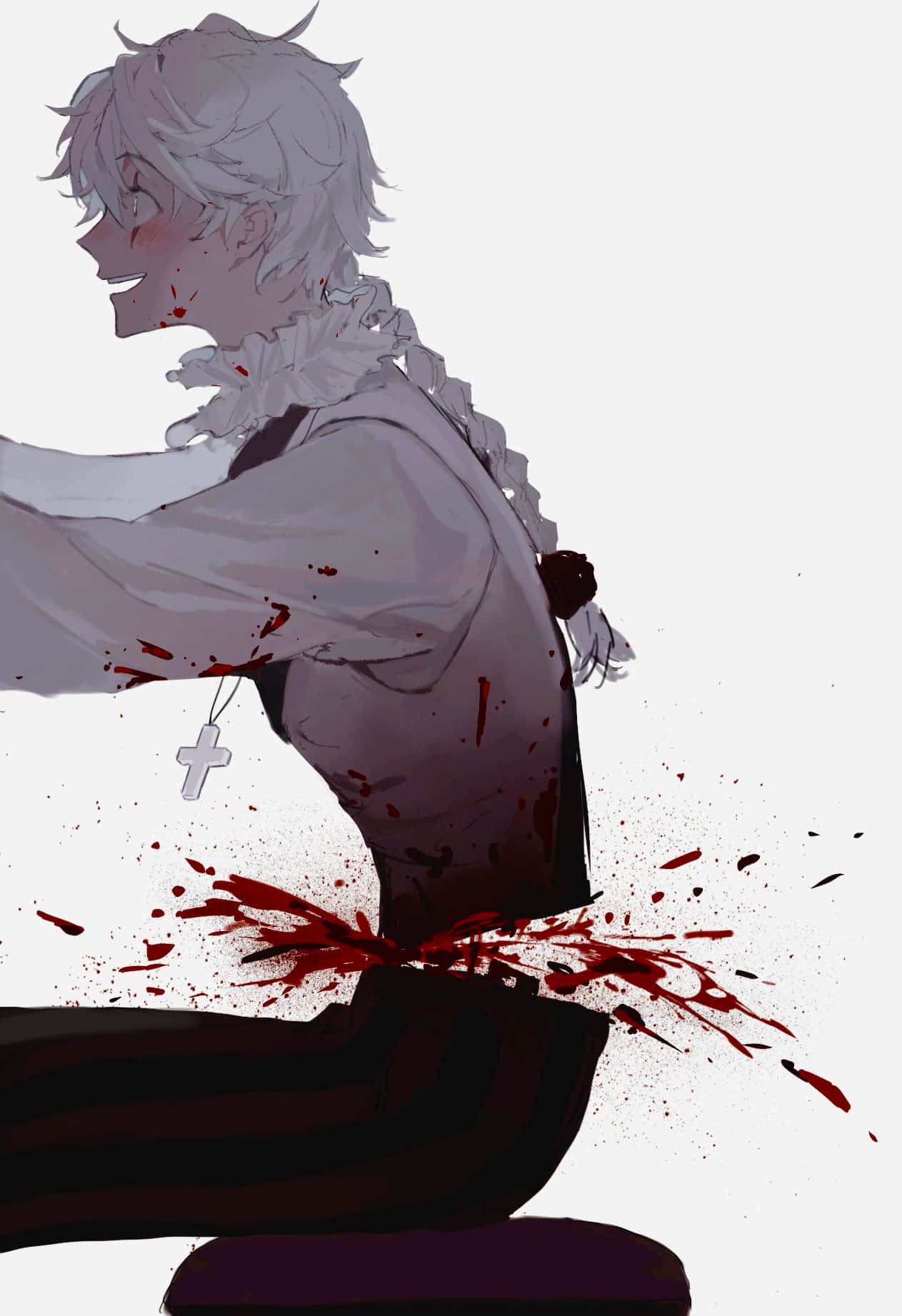 Horror Anime Boy, white hair, cross necklace, HD Phone Wallpaper