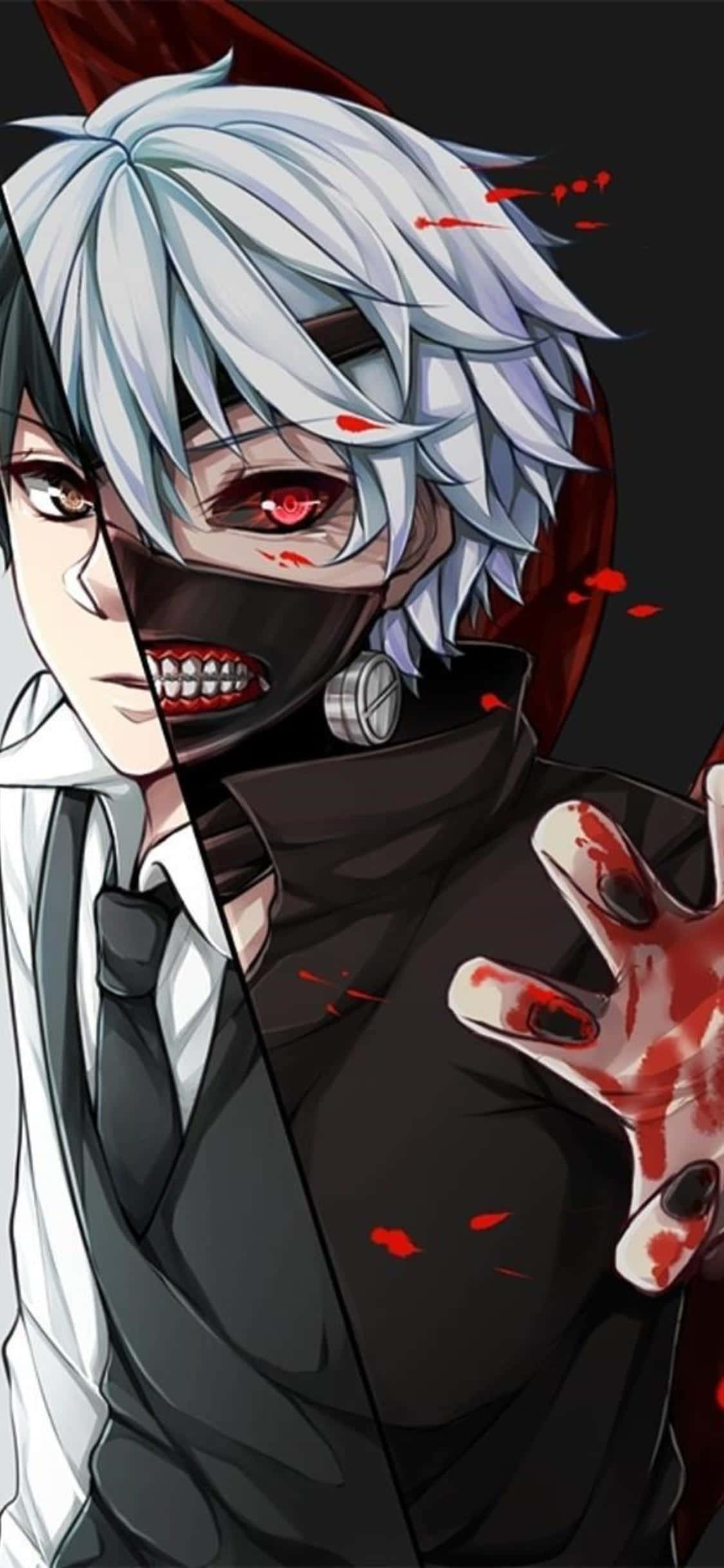 horror anime boy, white hair, red eyes, Full HD Phone Wallpaper