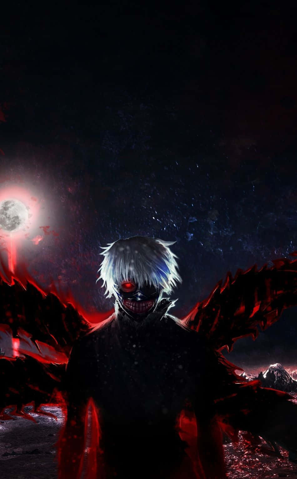 horror anime boy, white hair, red eyes, HD Phone Wallpaper