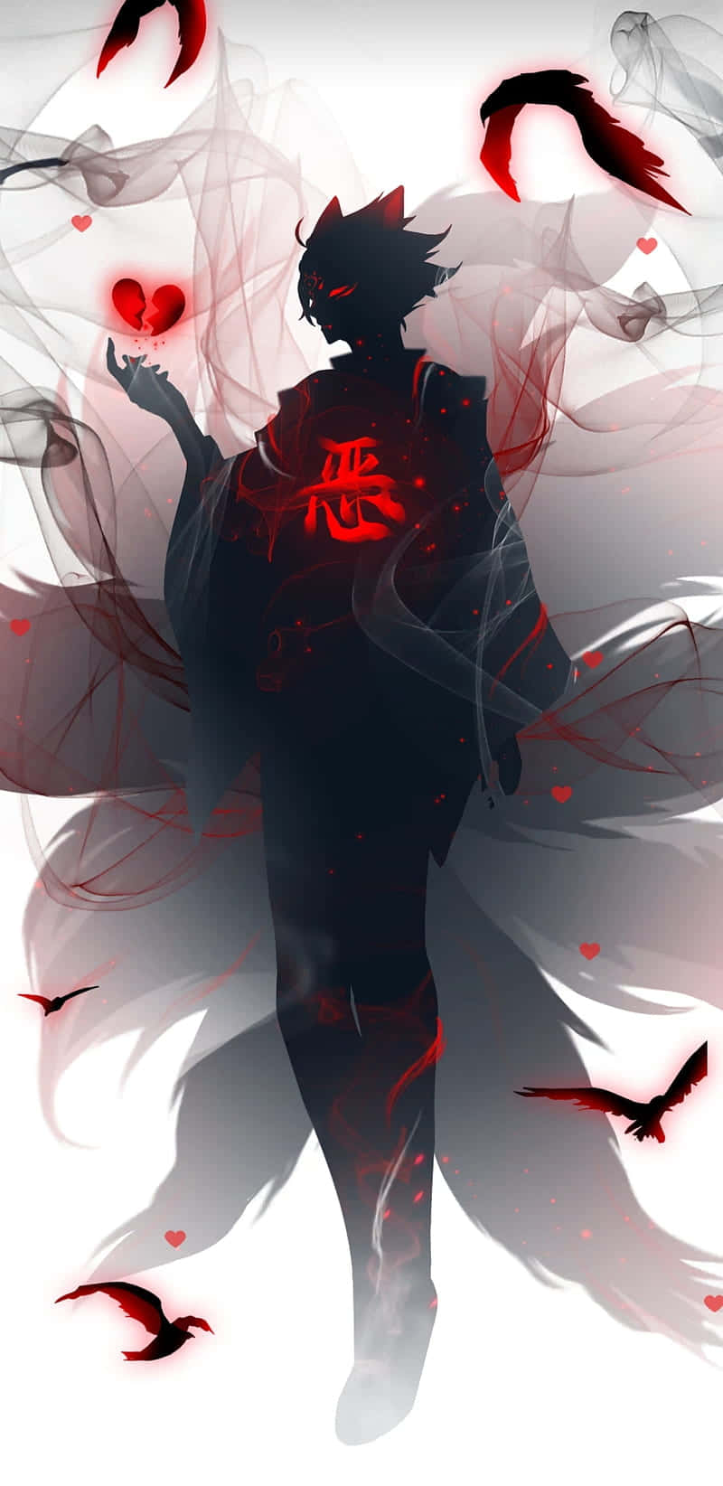 horror anime boy, red glowing eyes, kanji on their back, HD Phone Wallpaper