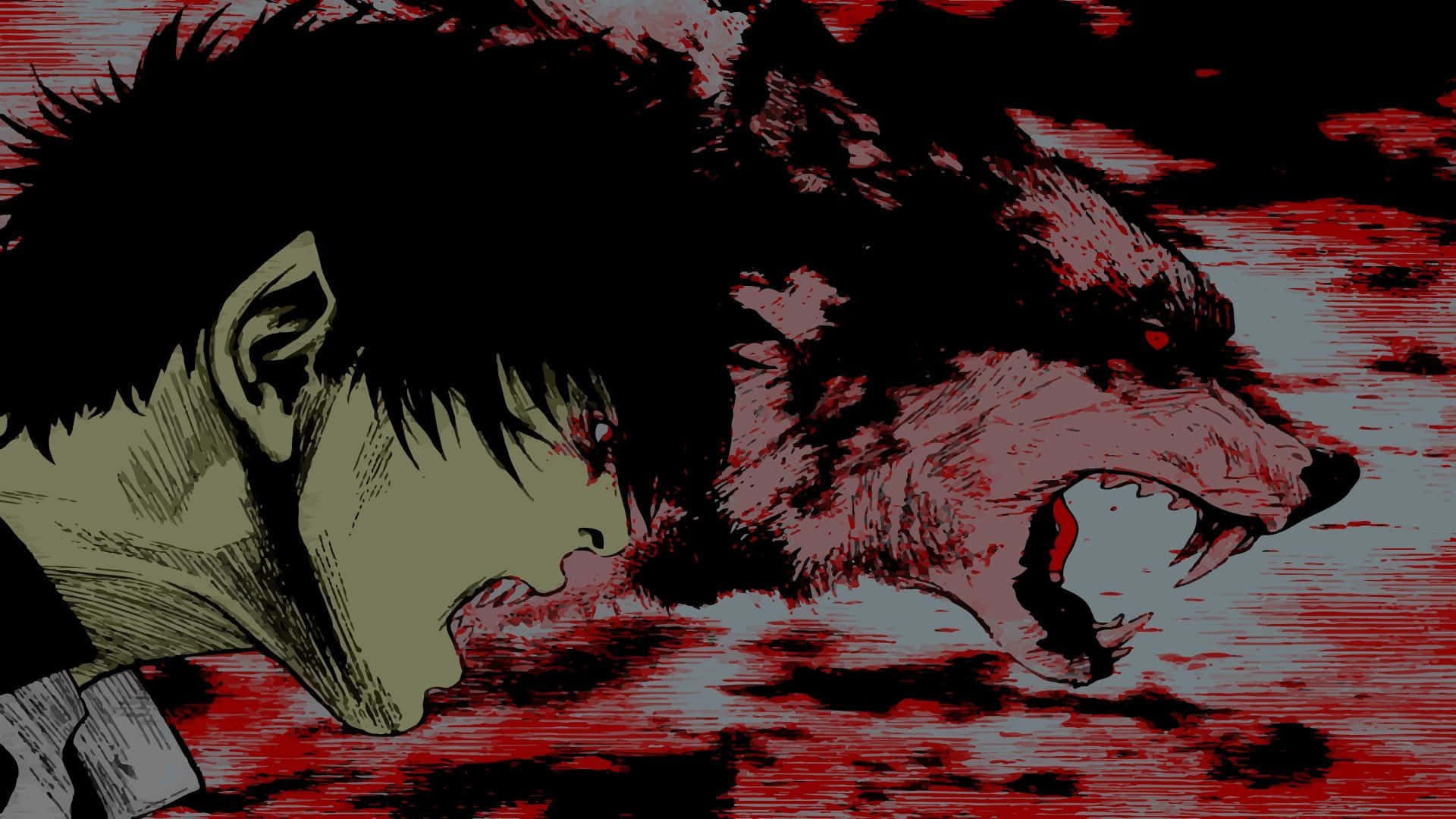 horror anime boy, anime character, snarling wolf head, Full HD Desktop Wallpaper