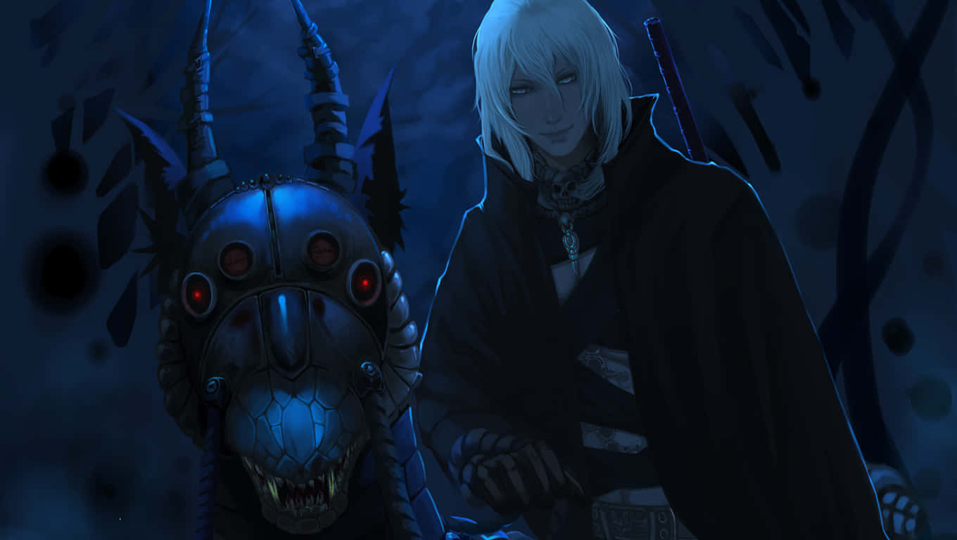 horror anime boy, pale-haired anime warrior, dark cloak, HD Desktop Wallpaper