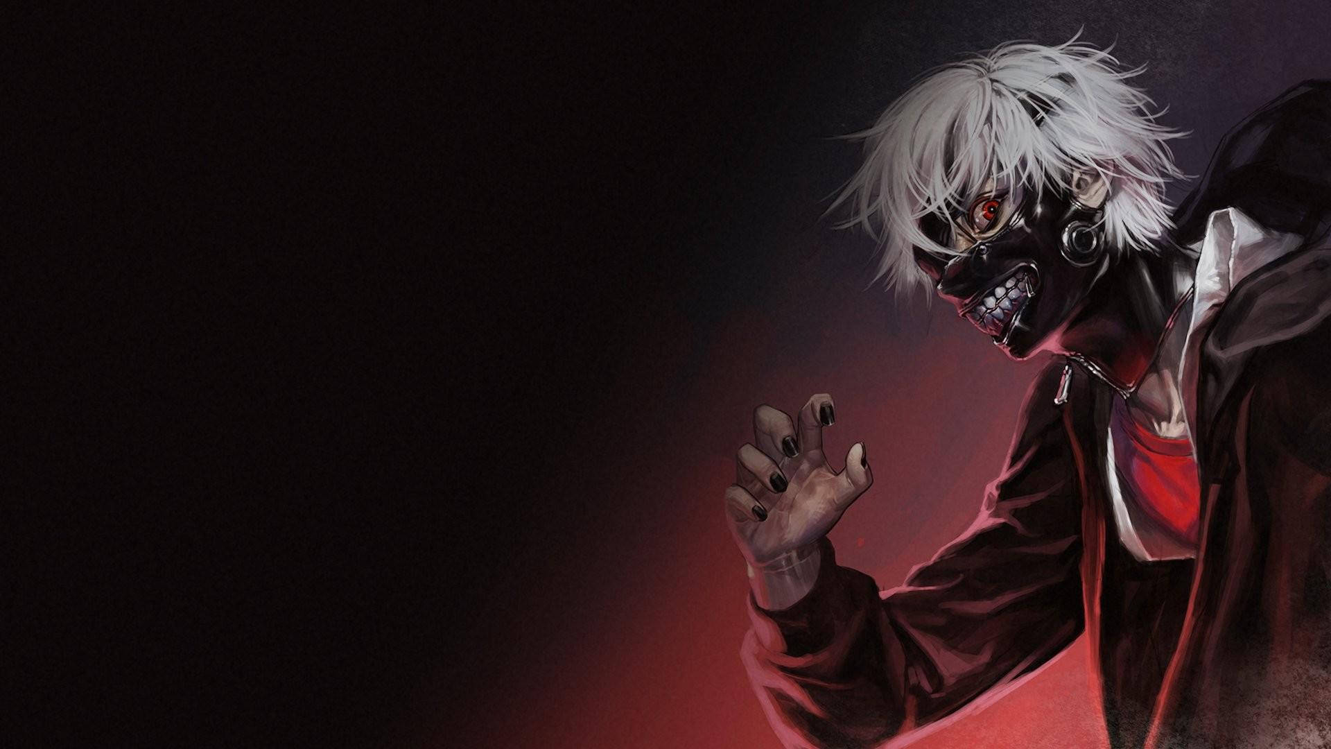 scary anime boy, white hair, skull mask, Full HD Desktop Wallpaper