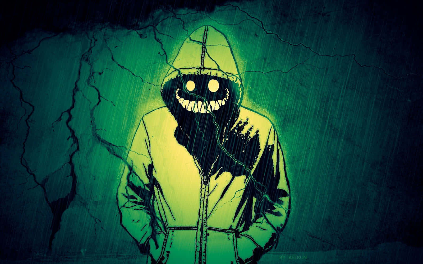horror anime boy, glowing green, hooded figure, HD Desktop Wallpaper
