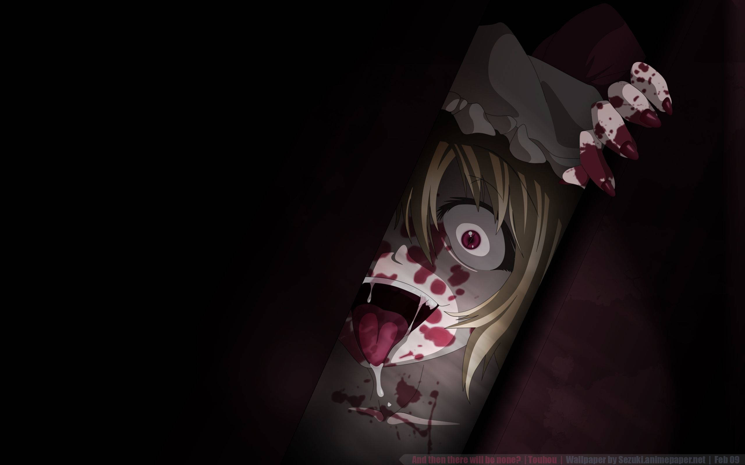 scary anime boy, bloodied face, sharp nails, 2K Desktop Wallpaper