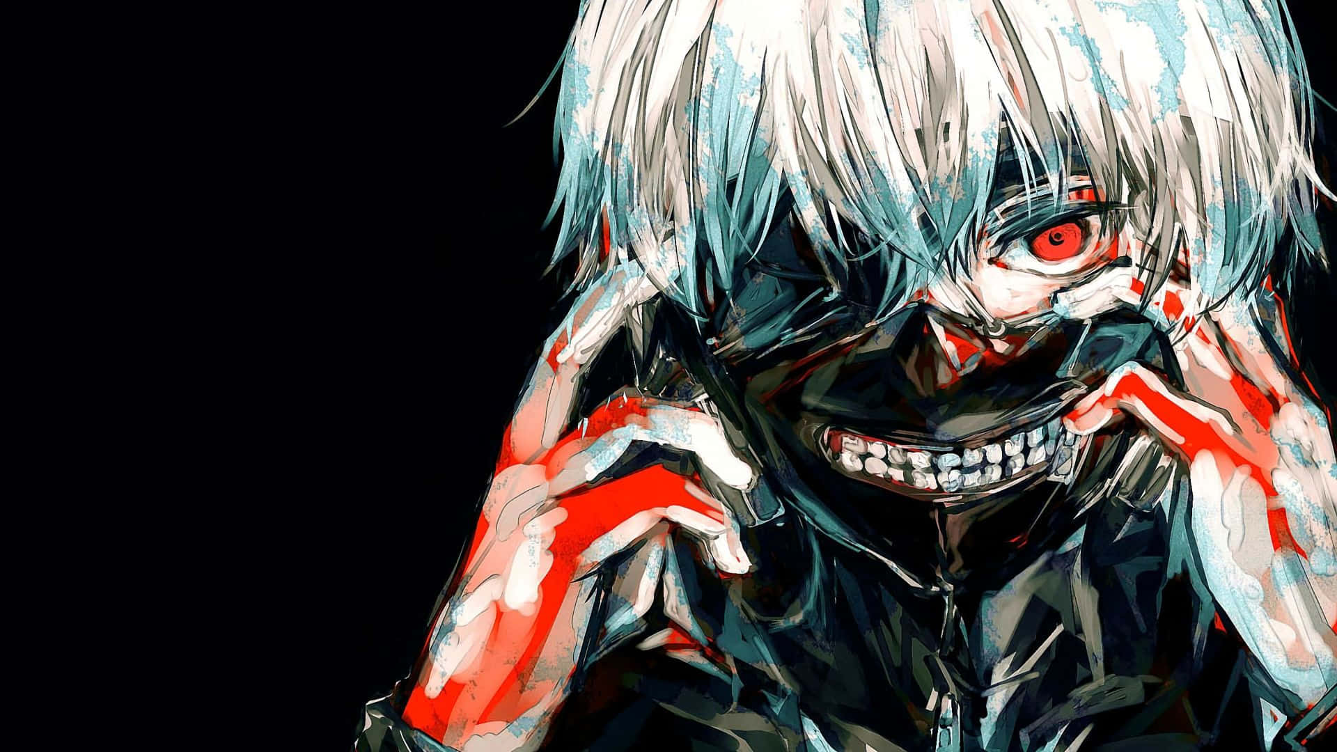 white hair, red eyes, bloodied hands, Full HD Desktop Wallpaper