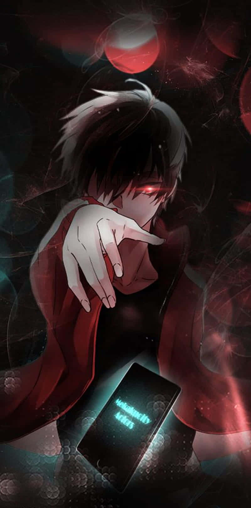 dark anime boy, glowing red eyes, glowing phone, HD Phone Wallpaper