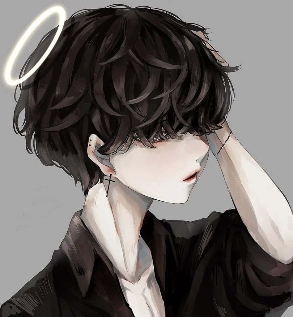 emo anime boy, melancholic anime boy, dark hair, SD Phone Wallpaper