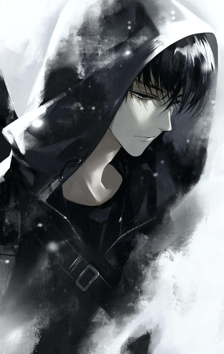 anime boy, hooded jacket, snowy scene, SD Phone Wallpaper