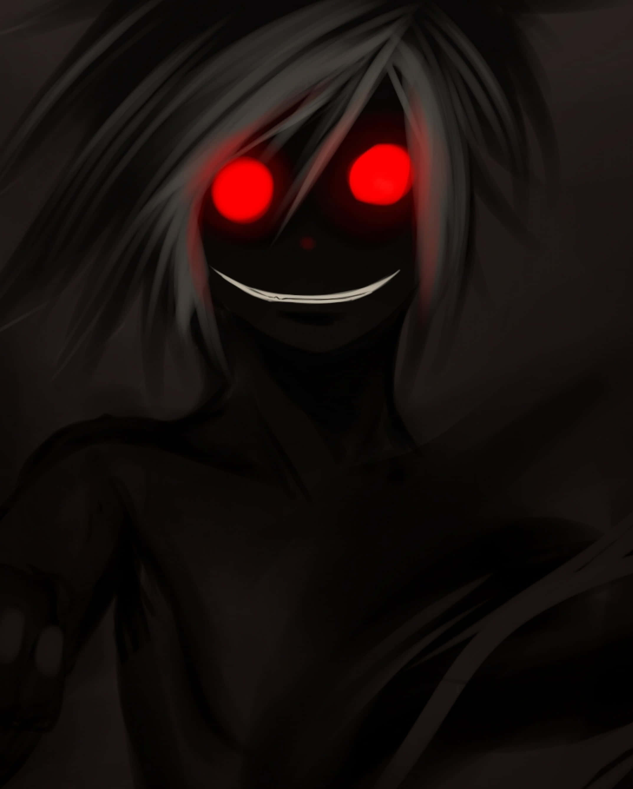 horror anime, glowing red eyes, sinister grin, 2K Phone Wallpaper