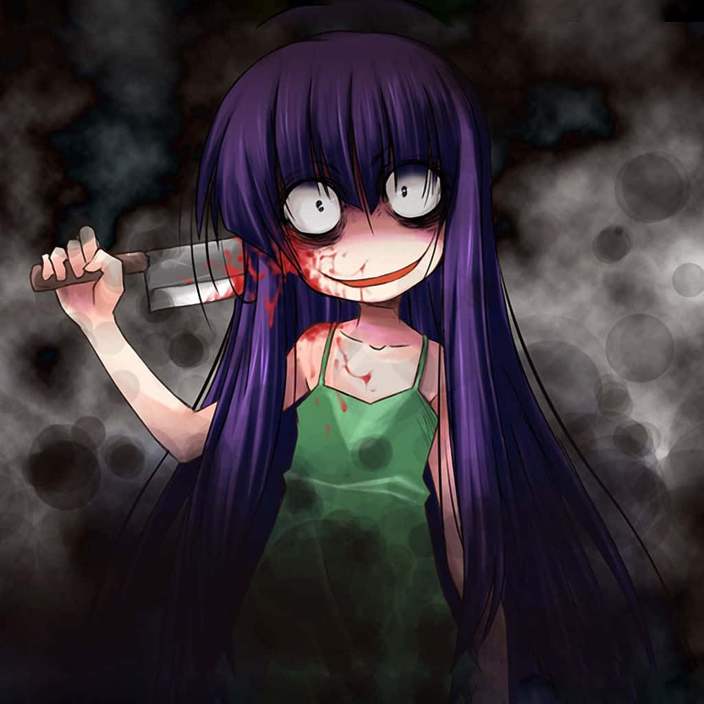 horror anime, purple hair, bloodied face, SD Desktop Wallpaper