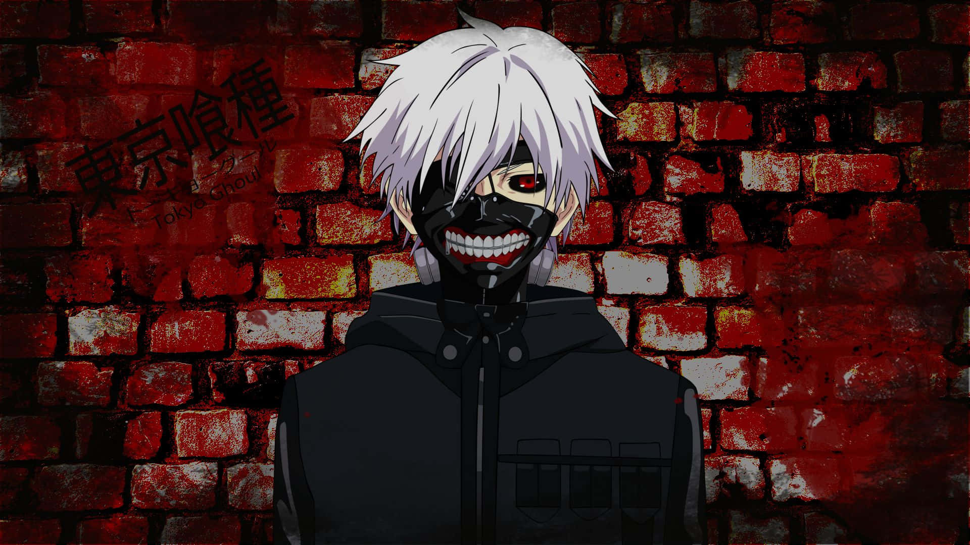 white-haired anime character, black mask, red eyes, Full HD Desktop Wallpaper