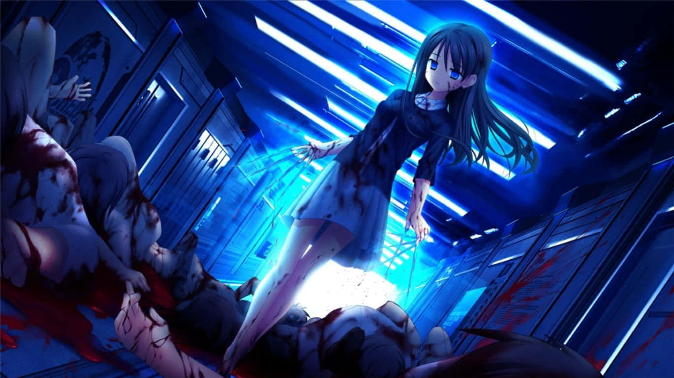 Horror Anime, dark-haired anime girl, bloodied dress, HD Desktop Wallpaper
