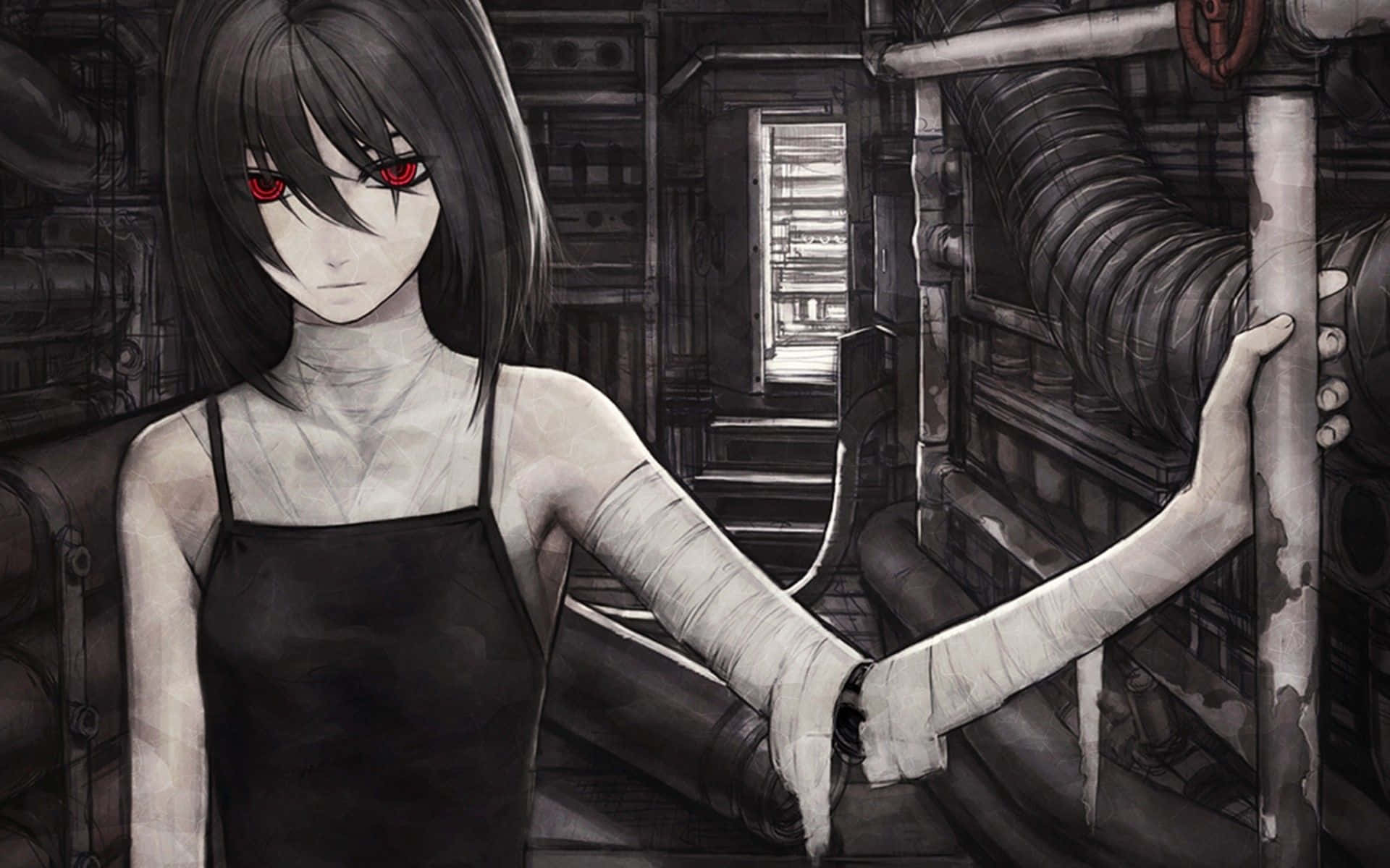 horror anime, pale anime girl, red eyes, Full HD Desktop Wallpaper