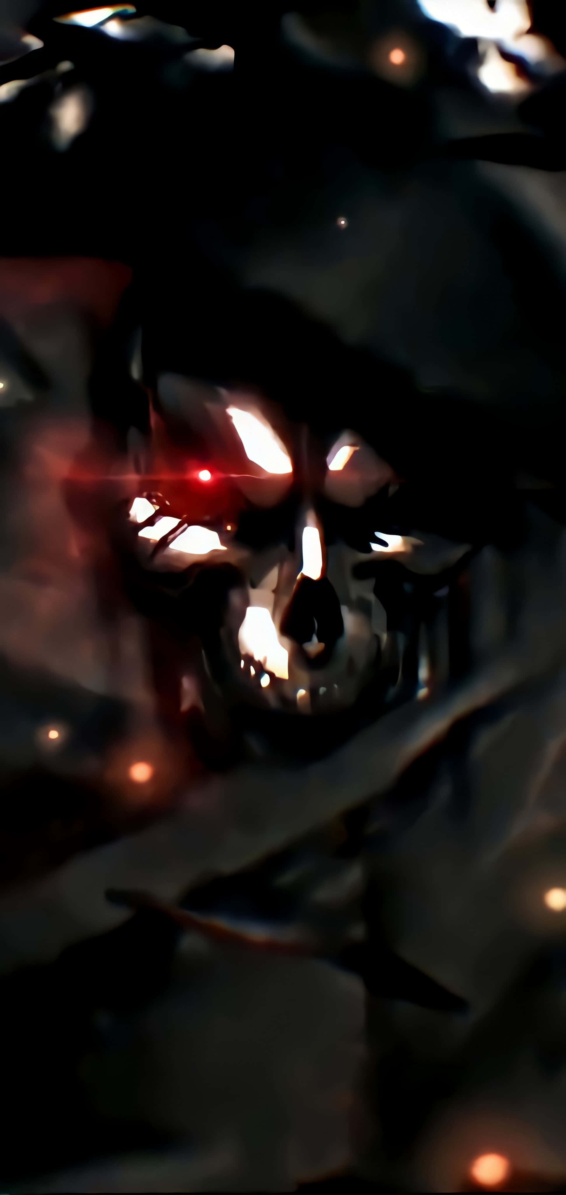 horror anime, skull, glowing red eyes, 4K Phone Wallpaper