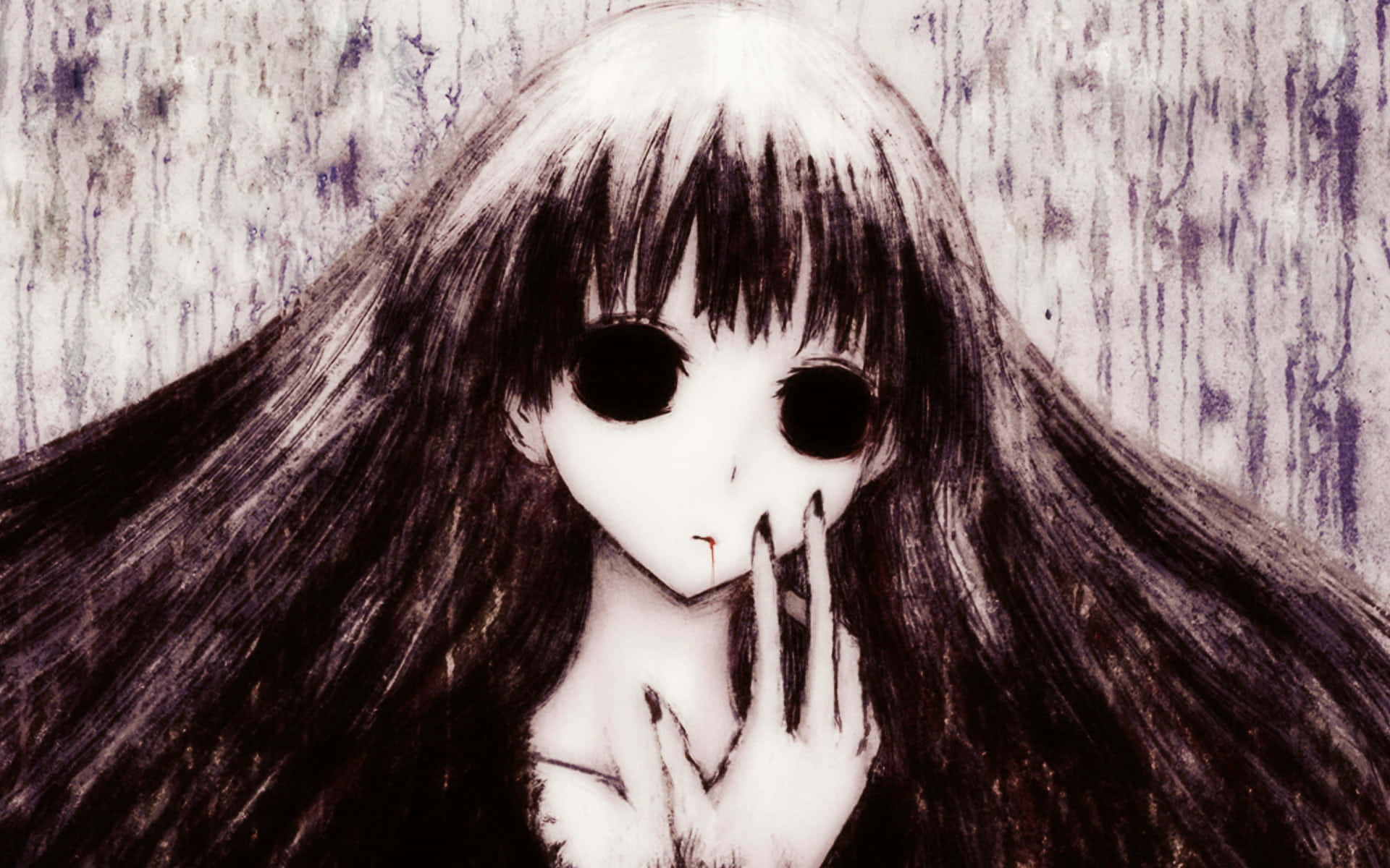 horror anime, anime girl, long dark hair, Full HD Desktop Wallpaper