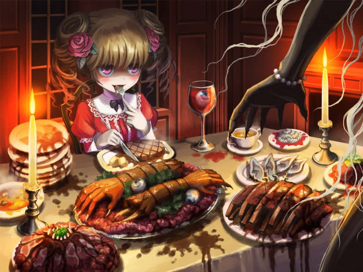 horror anime, young girl, red dress, SD Desktop Wallpaper